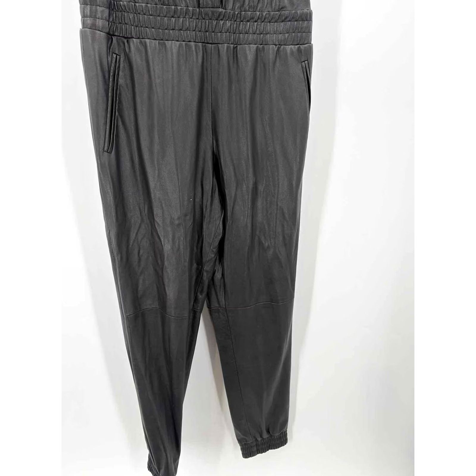 Vintage BCBG Black Size Small Faux Leather Sleeveless Jumpsuit Size 28" / US 6 / IT 42 - 2 Thumbnail