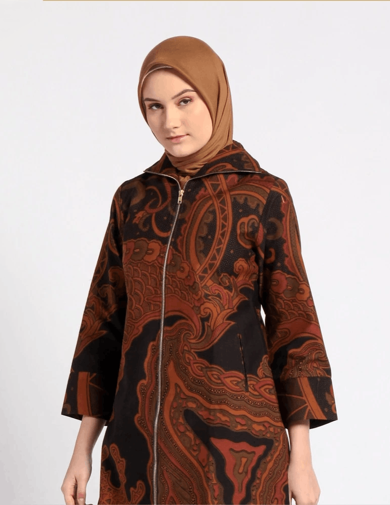 image of Batik Bay Women's Batik Long Sleeve Blouse, Dragon Scales in Brown (Size Large)