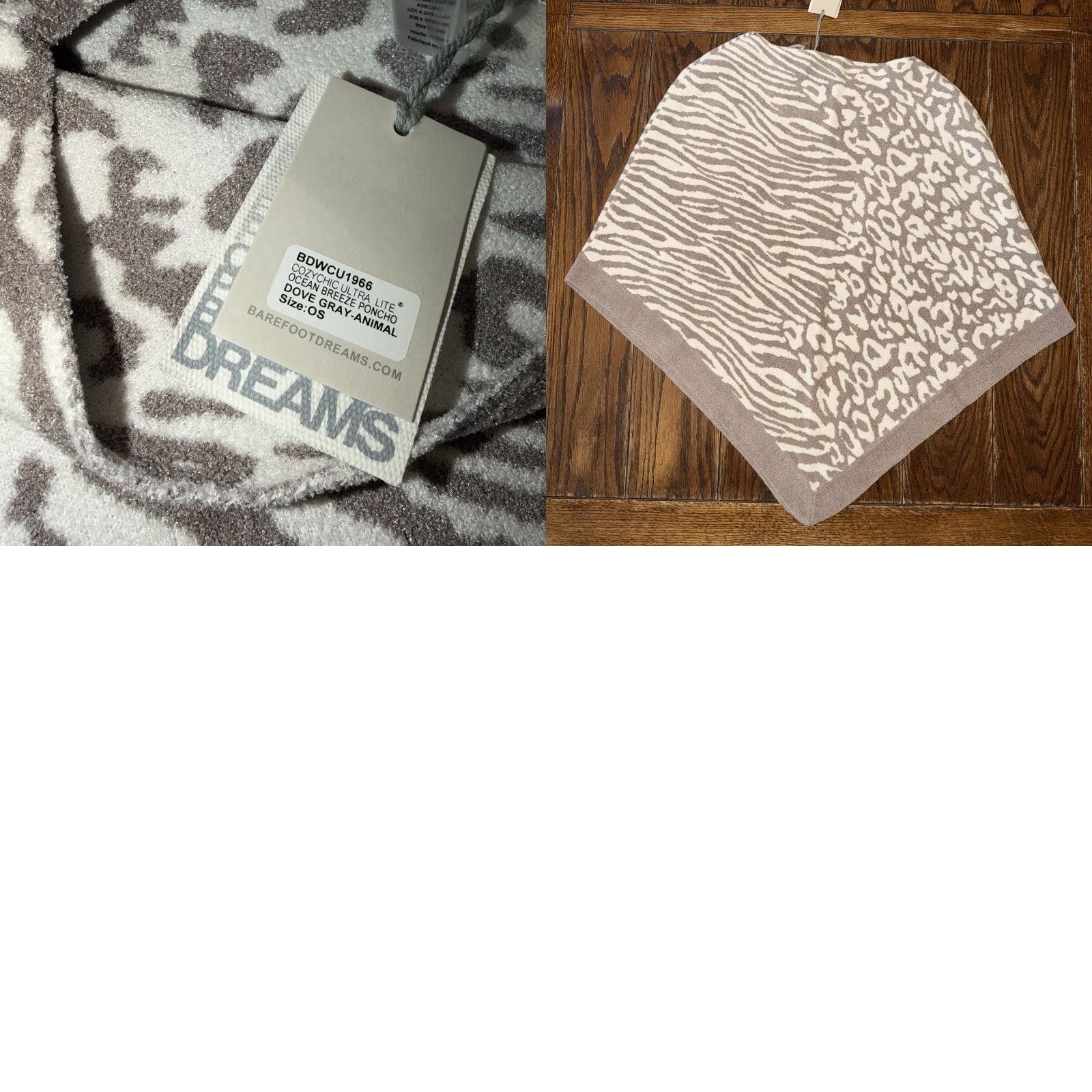 Vintage **CozyChic Barefoot Dreams Dove Gray Animal Print One Size Poncho** User: **CozyChic Barefoot Dreams Dove Gray Animal Print Poncho** Size ONE SIZE - 8 Thumbnail
