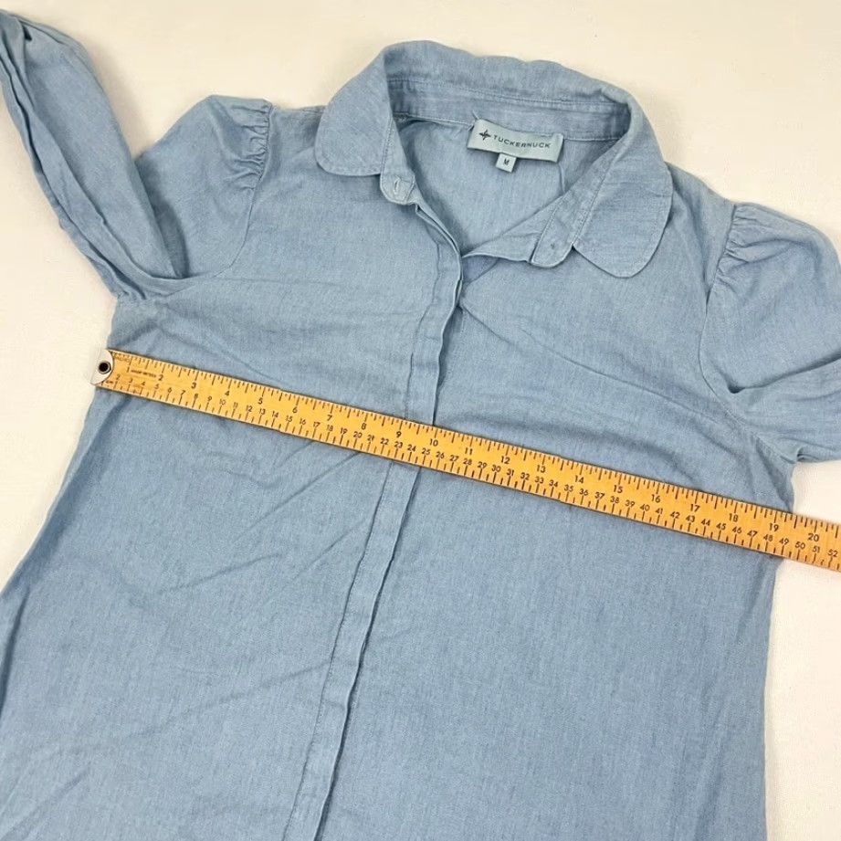 Vintage Tuckernuck Shirt Womens Medium Blue Chambray Button Front Career Coastal Blouse Size M / US 6-8 / IT 42-44 - 5 Thumbnail