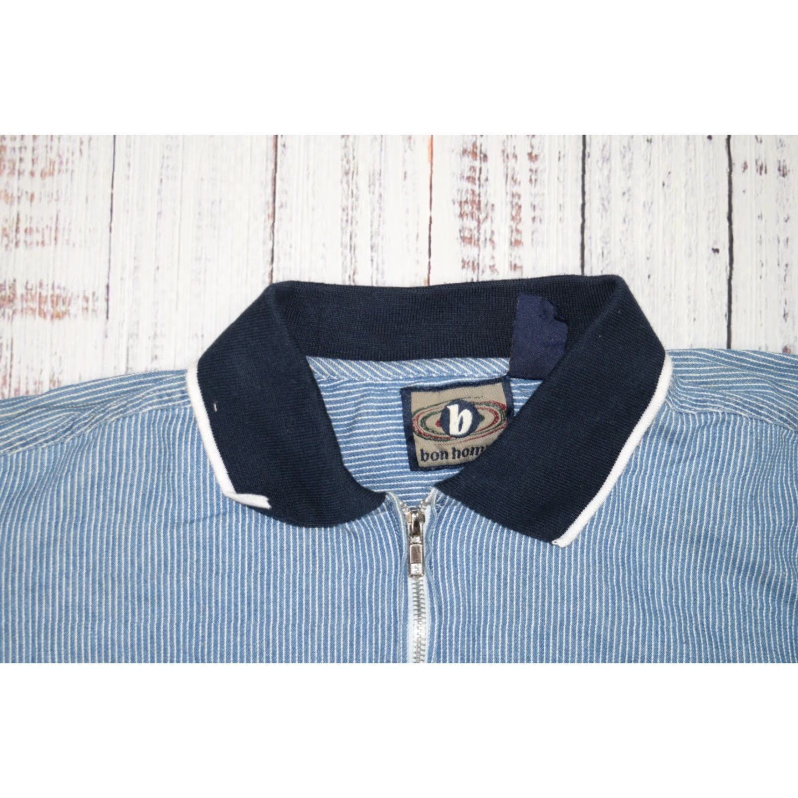 Vintage VINTAGE Bon Homme Denim Skate Surf Shirt Blue Striped Long Sleeve Adult L 1990s Mens Size US L / EU 52-54 / 3 - 5 Thumbnail