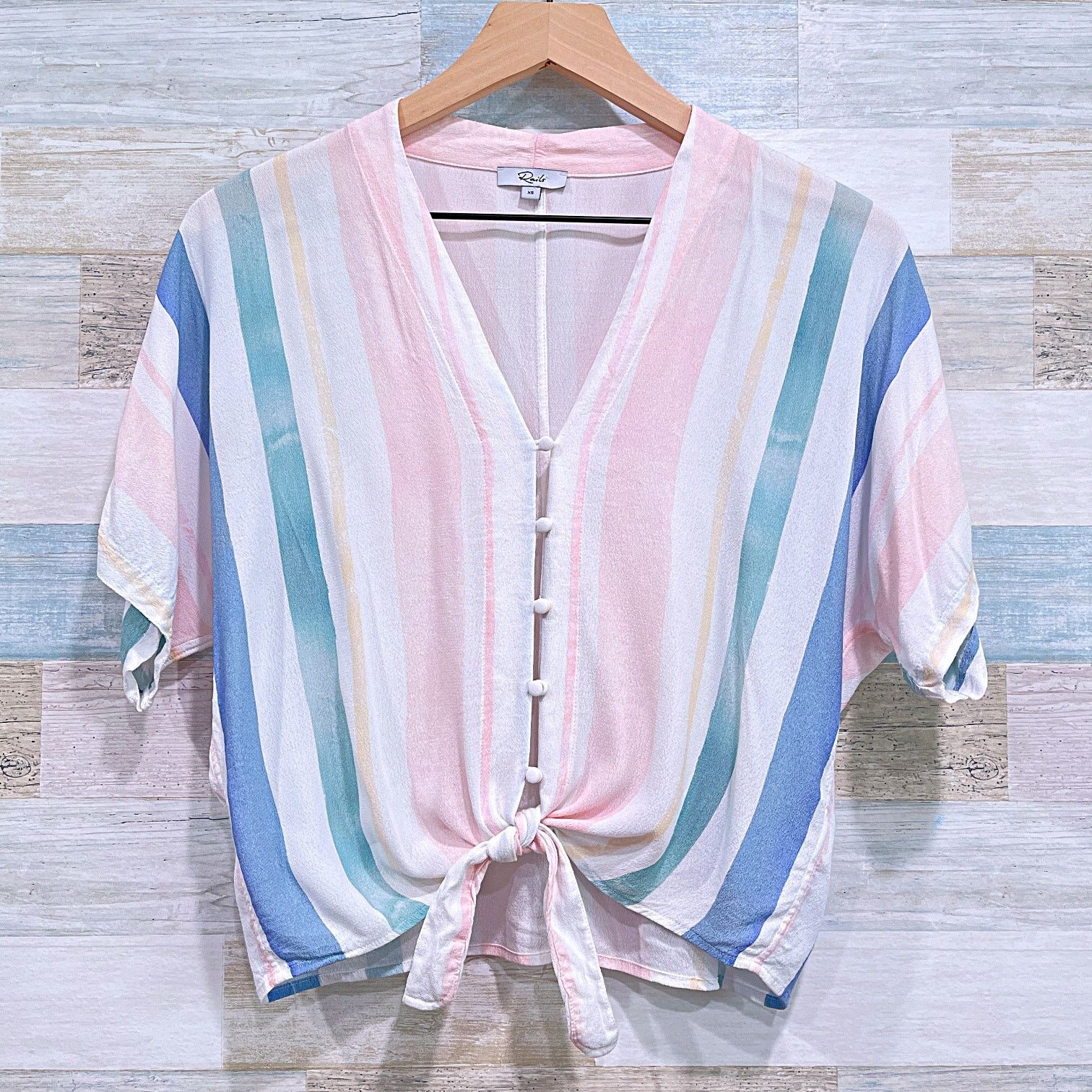 Rails RAILS Thea Striped Tie Front Top Blue Pink Pastel Dolman XS Size XS / US 0-2 / IT 36-38 - 1 Thumbnail