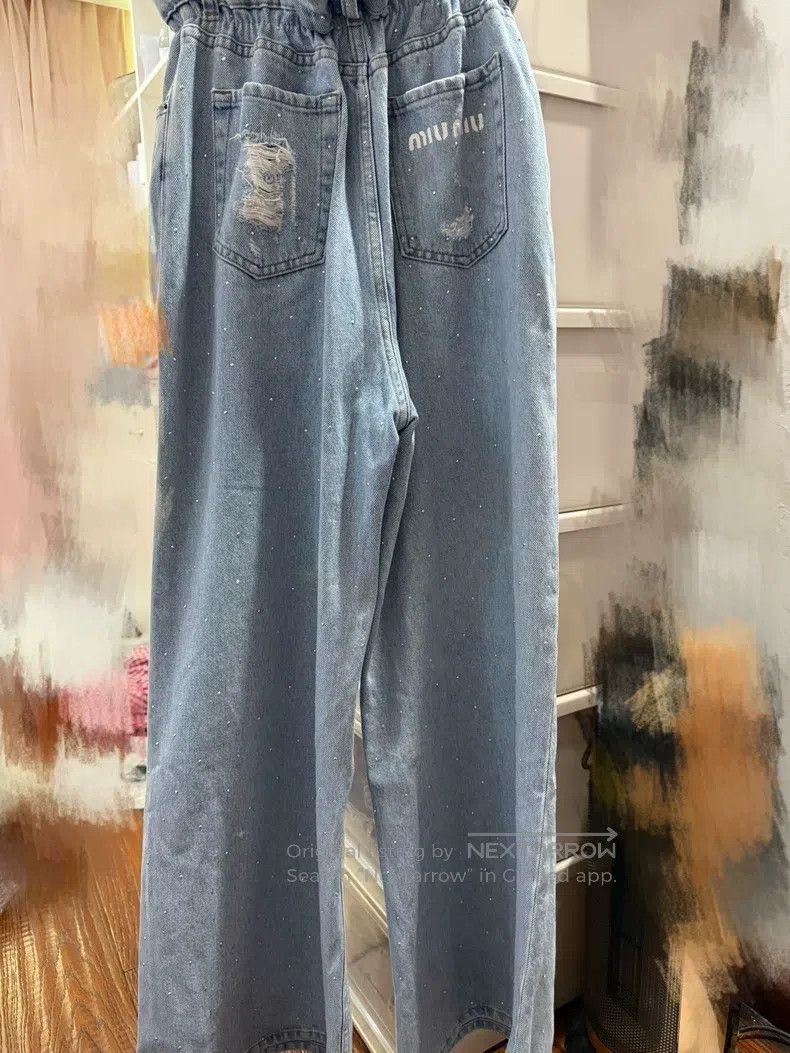 Miu Miu Miu Miu Size s Micro-pull jeans full of rhinestones and hol Size 22" - 2 Thumbnail