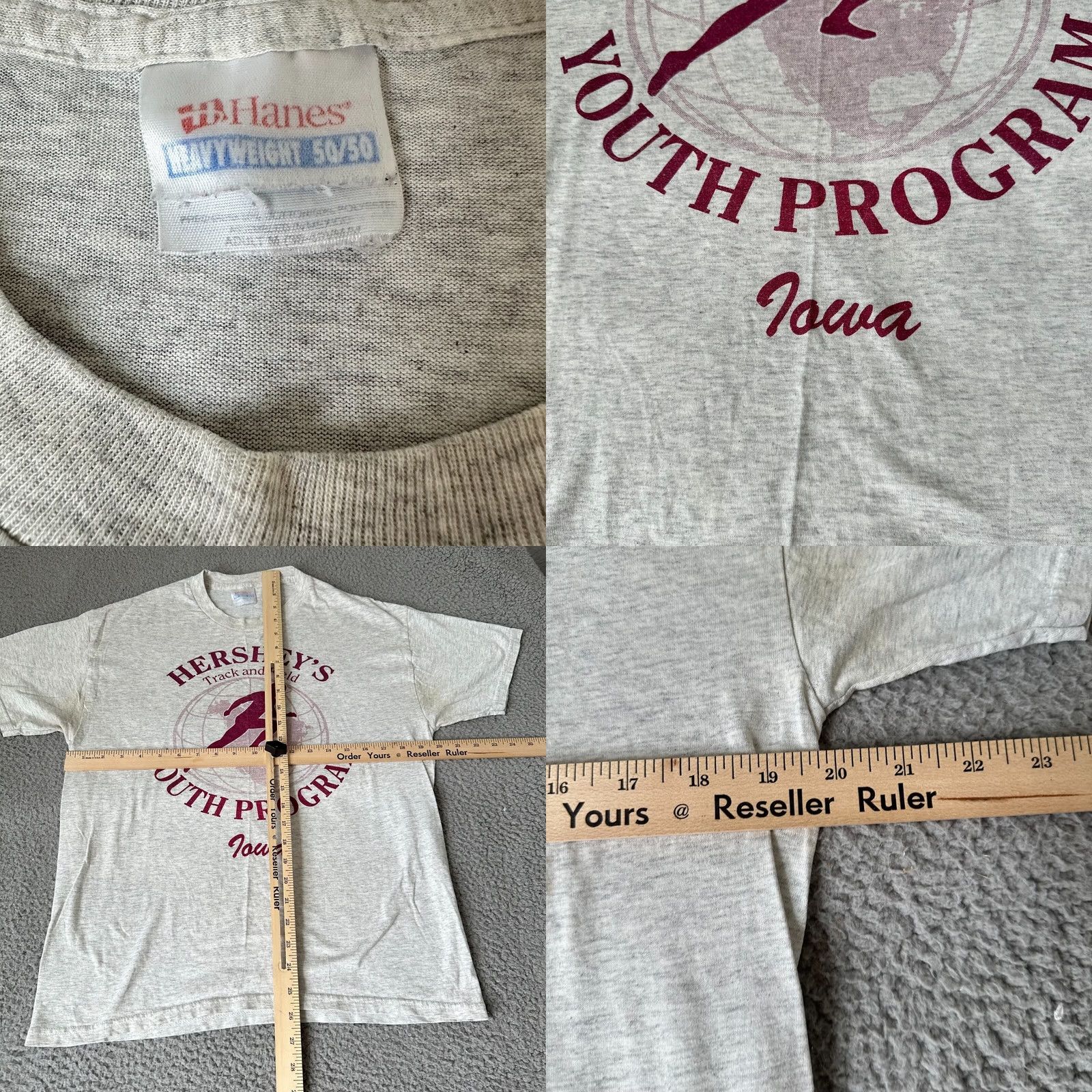 Hanes VINTAGE Hanes Track & Field Shirt Mens M Gray 90s Iowa Short Sleeve Crew Neck 80s 90s Classic School Football Mens Size US M / EU 48-50 / 2 - 8 Thumbnail
