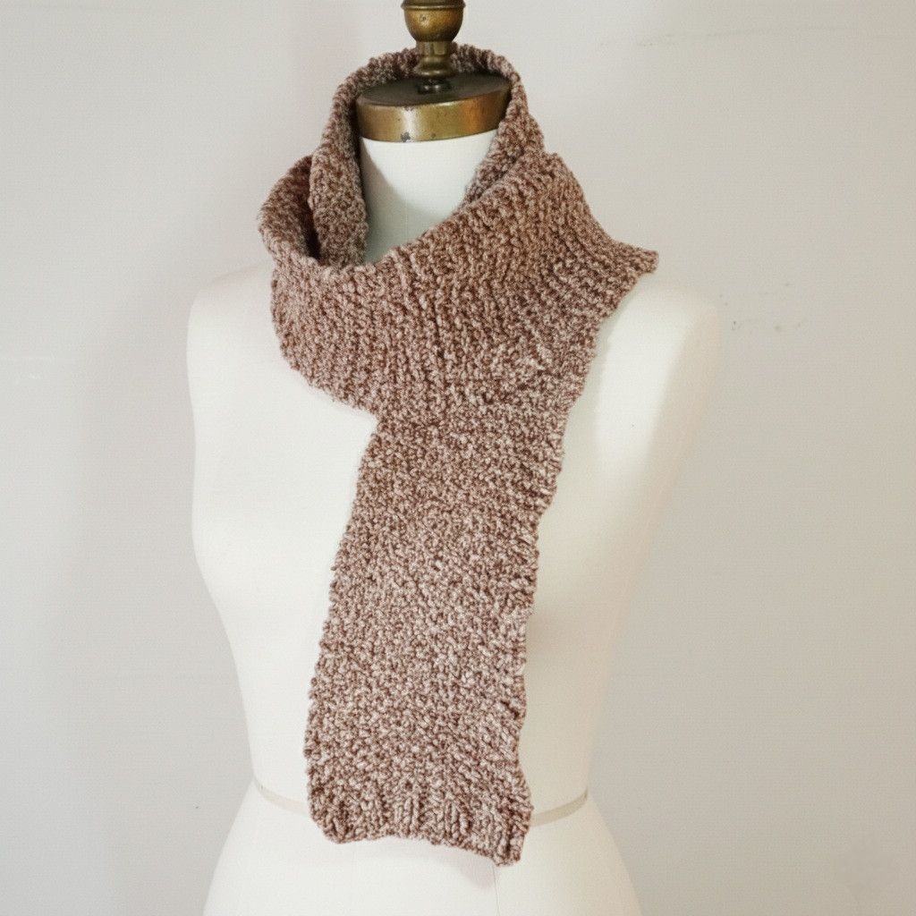 Other Handknit 74x5.5" Scarf Knit Burgundy Beige Chenille Soft Size ONE SIZE - 5 Thumbnail