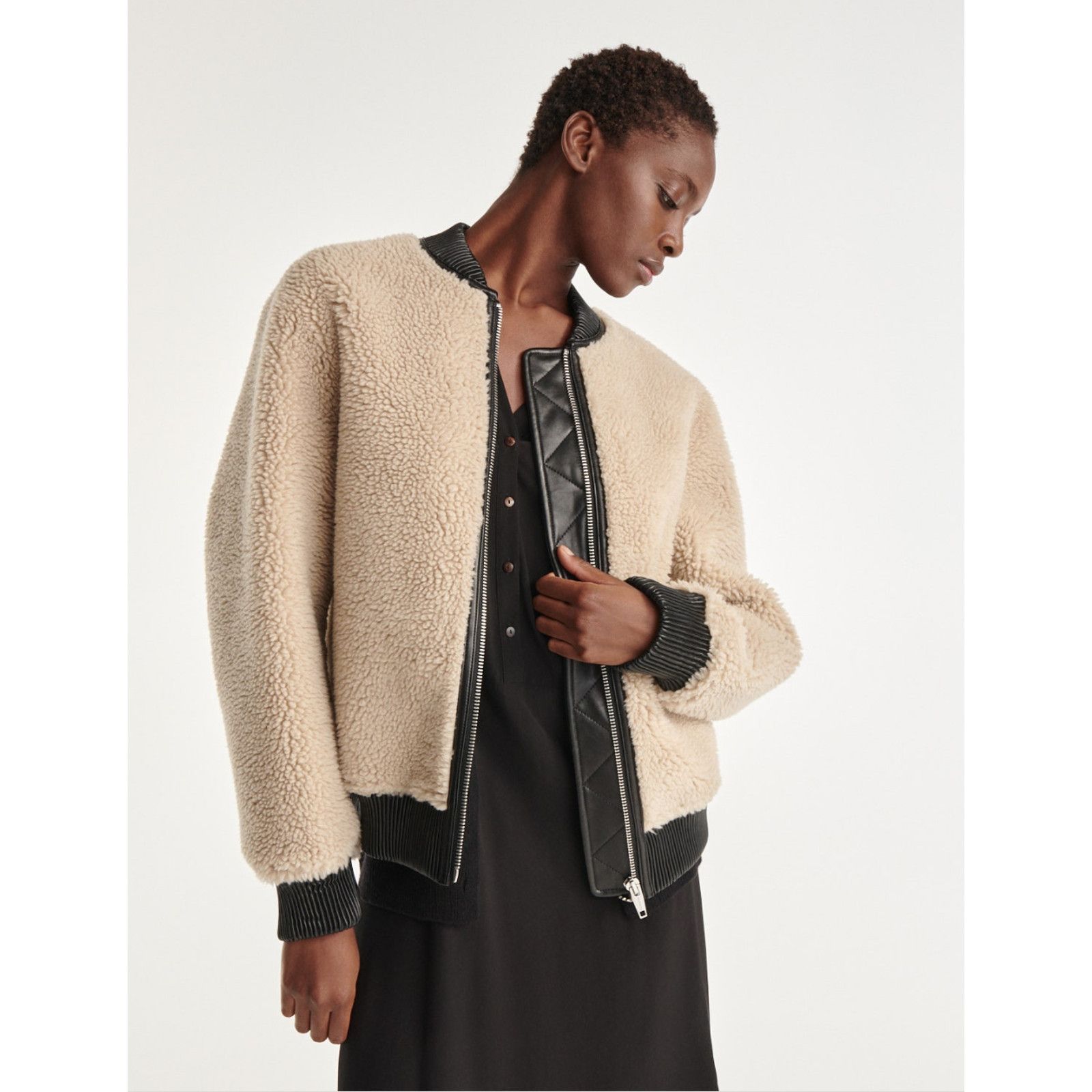 The Kooples The Kooples Women Faux Fur Bomber Jacket Ecru Size 2/M Size M / US 6-8 / IT 42-44 - 1 Thumbnail