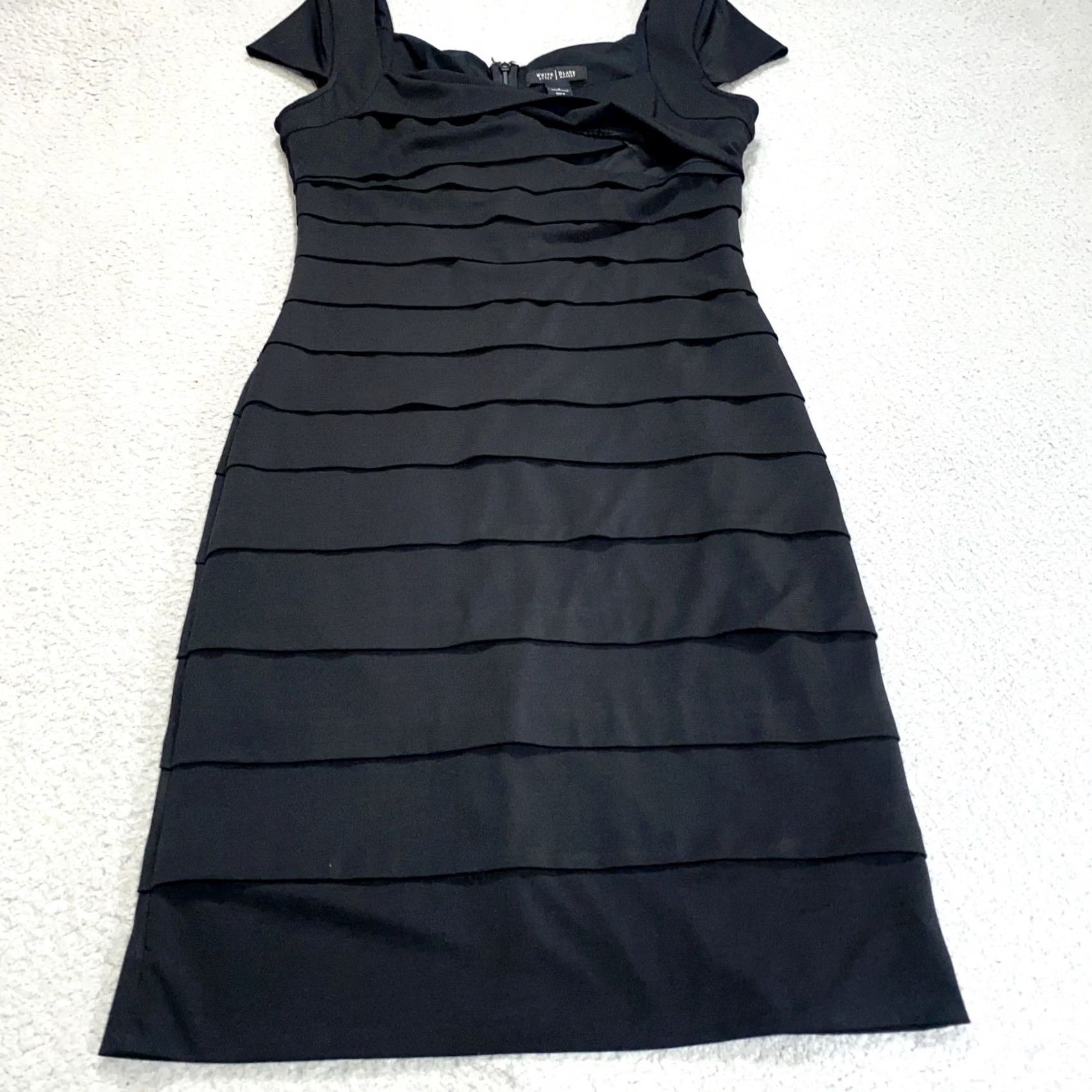 White House Black Market White House Black Market Dress Women 8 Black Tiered Event Cocktail Shutter Cap Sleeve Knee Length Bodycon Formal Night Out Womens 8 Black Size M / US 6-8 / IT 42-44 - 4 Thumbnail