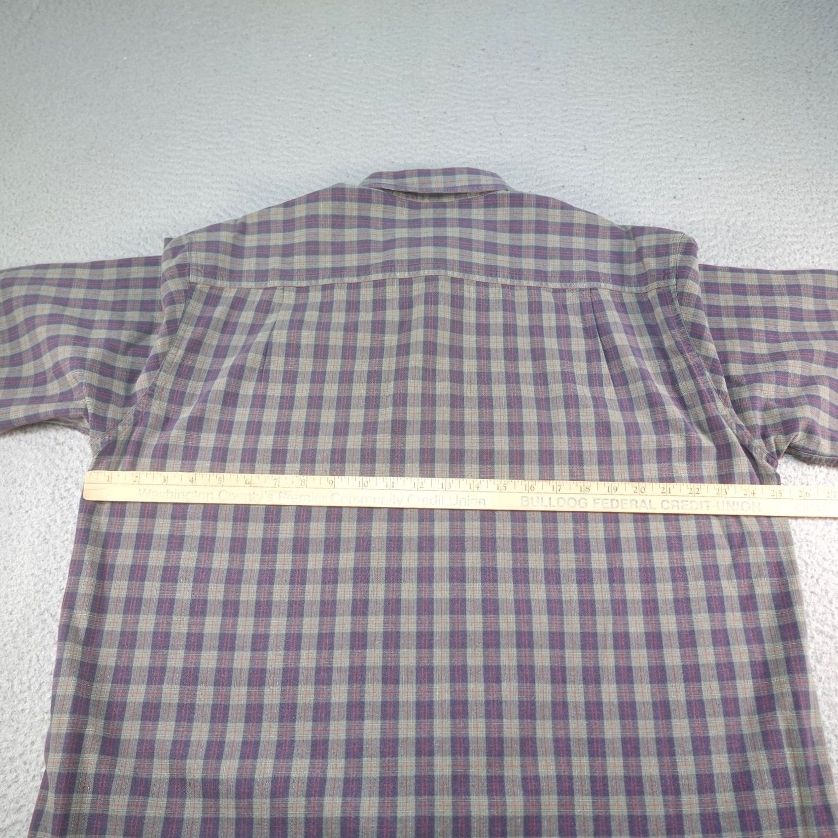 Vintage L.L. Bean Shirt Mens Large Purple Plaid Short Sleeve Button-Down Cotton Summer Regular Fit Casual Size US L / EU 52-54 / 3 - 6 Thumbnail