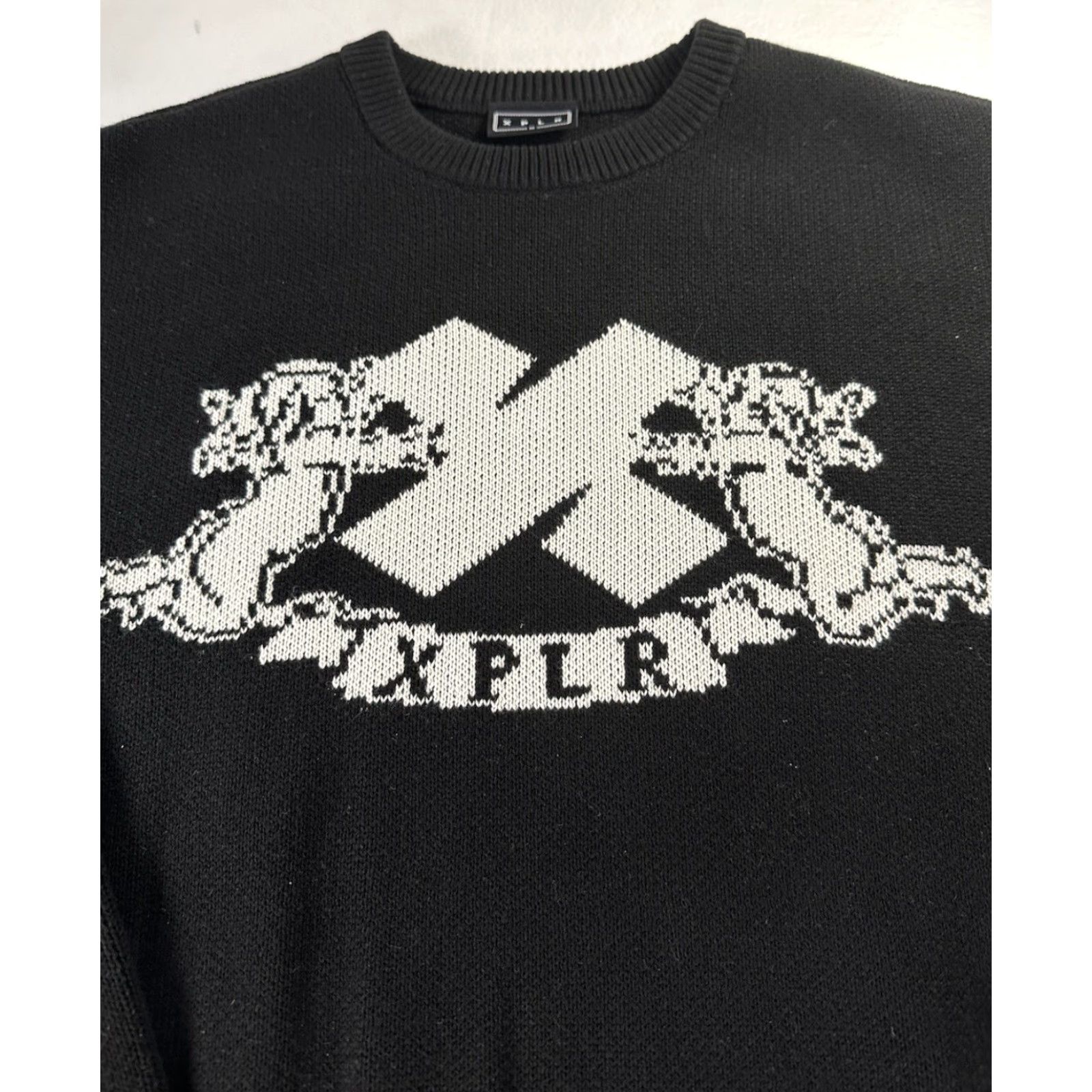 Vintage XPLR Sweater Mens Medium Black White Cherub Knit Heavy Pullover Size M / US 6-8 / IT 42-44 - 3 Thumbnail