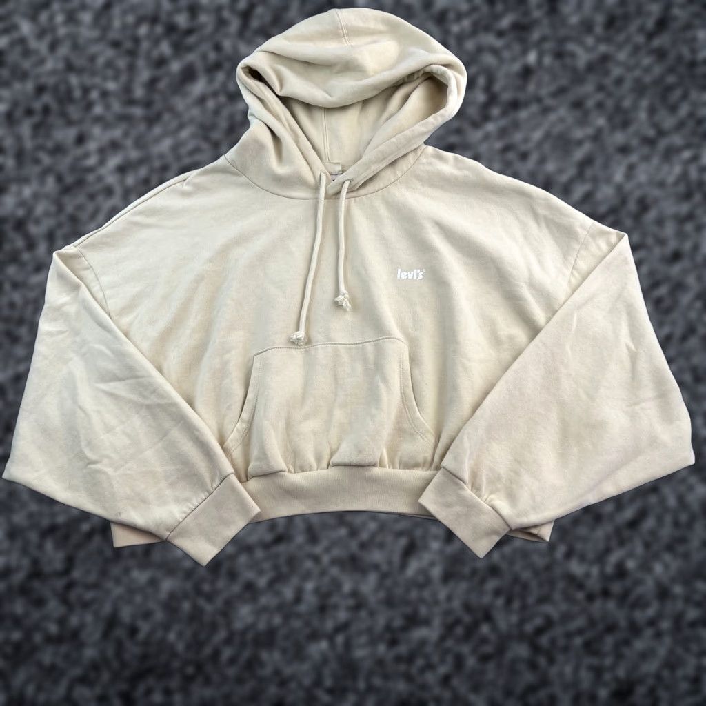 Levi's VINTAGE Levi's Hoodie Womens 2XL Beige Cropped Pullover Sweatshirt Logo Front Pocket Size XXL / US 16-18 / IT 52-54 - 1 Thumbnail
