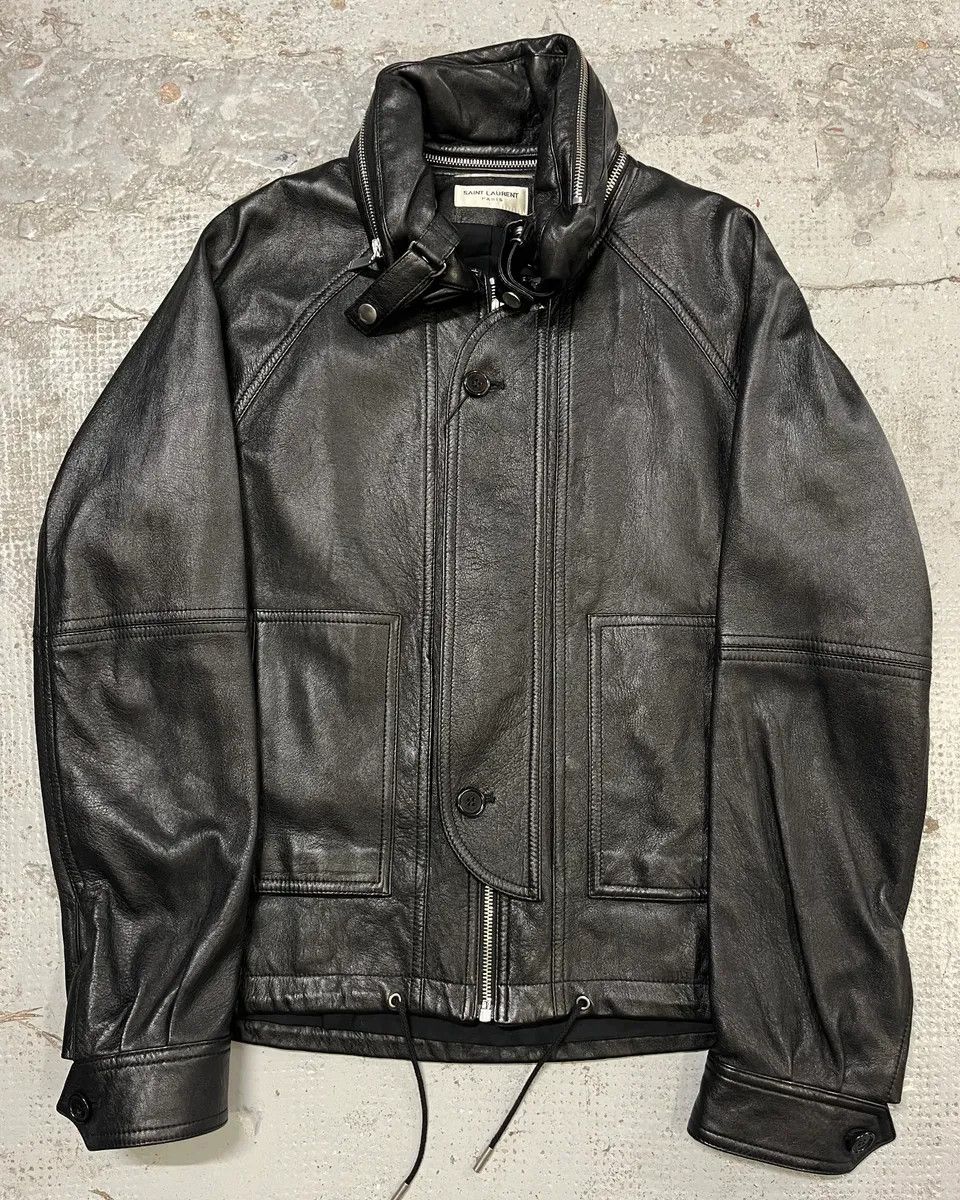 Saint Laurent Paris AW2017 Saint Laurent Black Leather Hooded Detachable Collar Jacket Size US S / EU 44-46 / 1 - 4 Thumbnail
