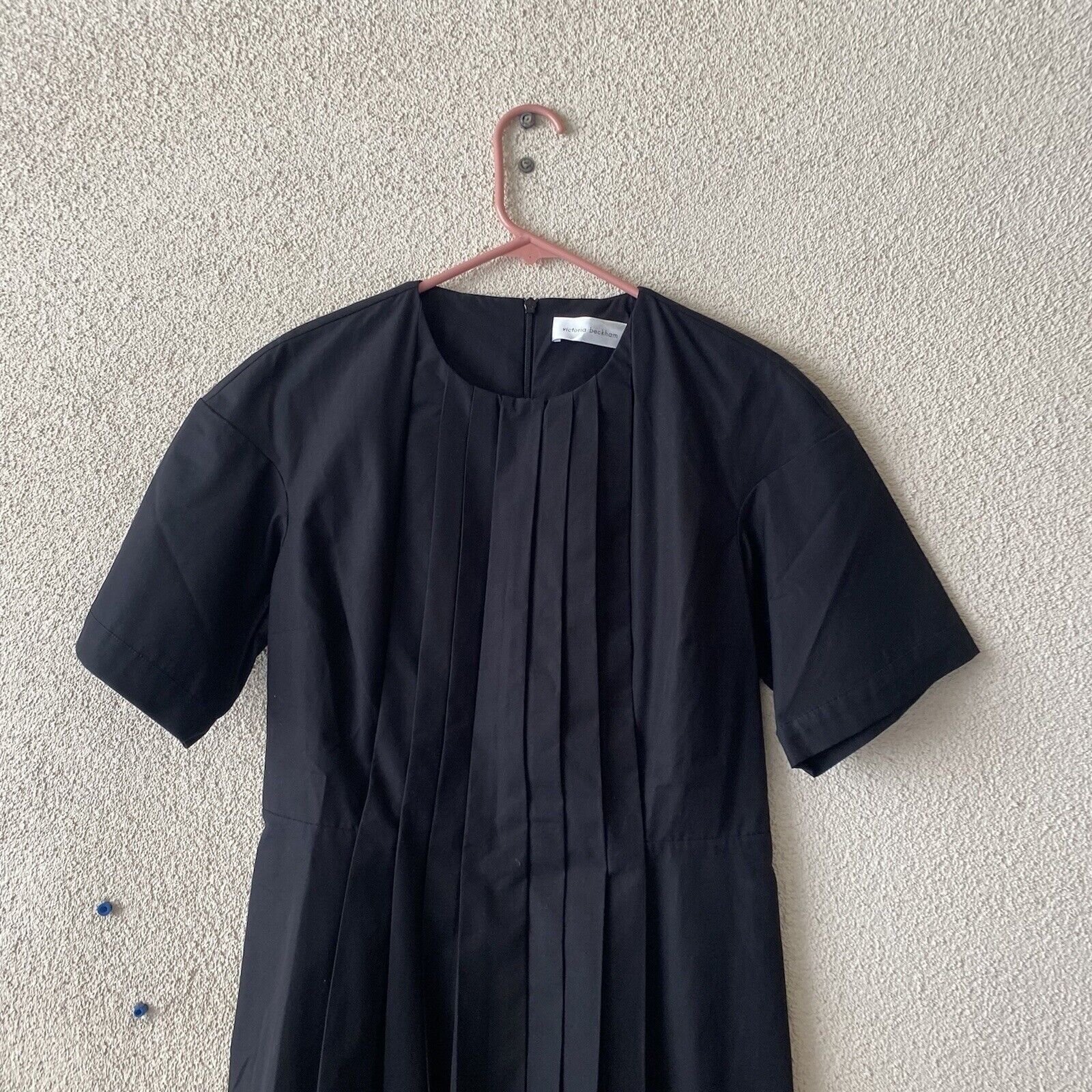 Victoria Beckham Victoria Beckham Womens Dress Black Front Pleated Short Slee Size XL / US 12-14 / IT 48-50 - 3 Thumbnail
