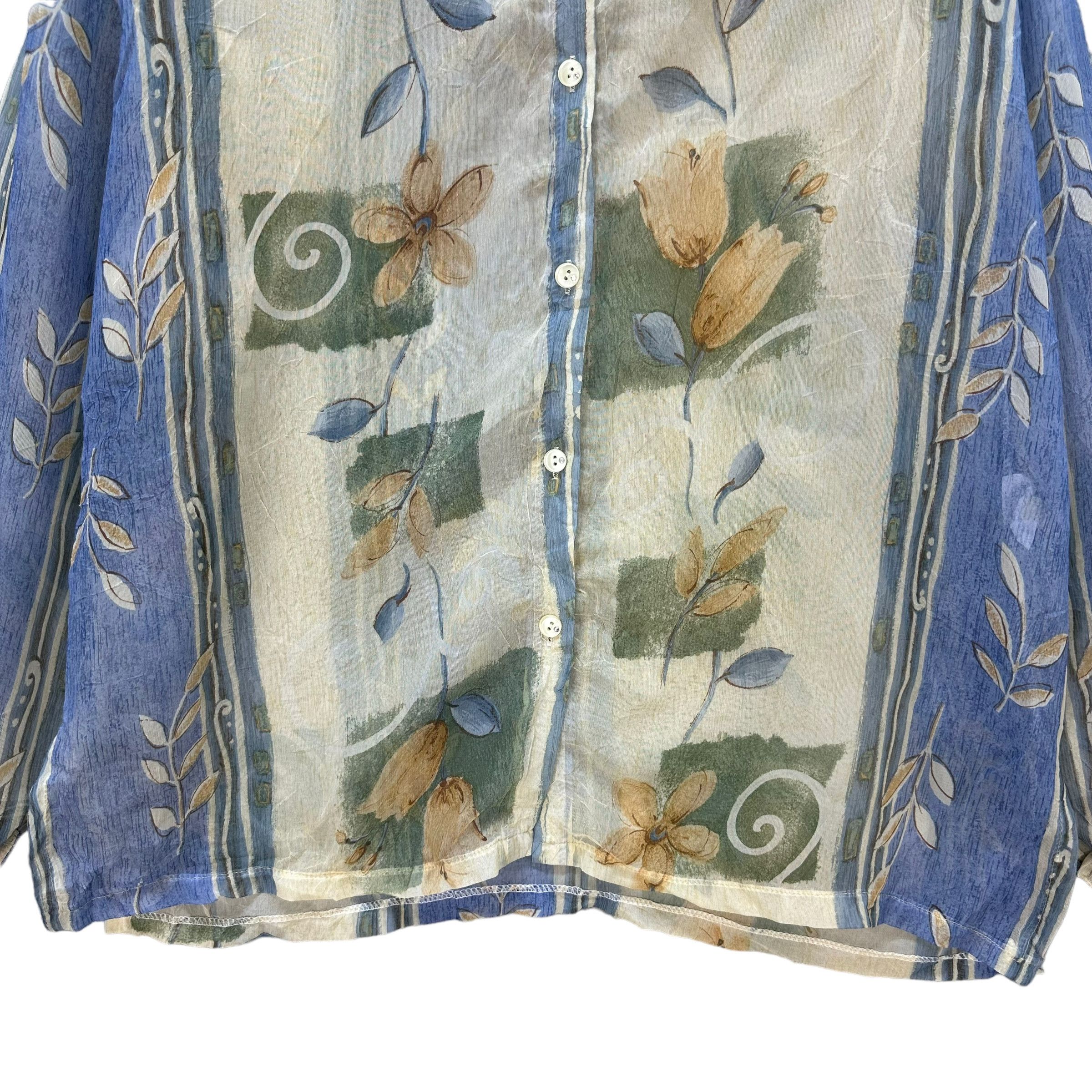Vintage Flower Graphic Printed Poly Thin Button Shirt #9184-67 Size L / US 10 / IT 46 - 3 Thumbnail