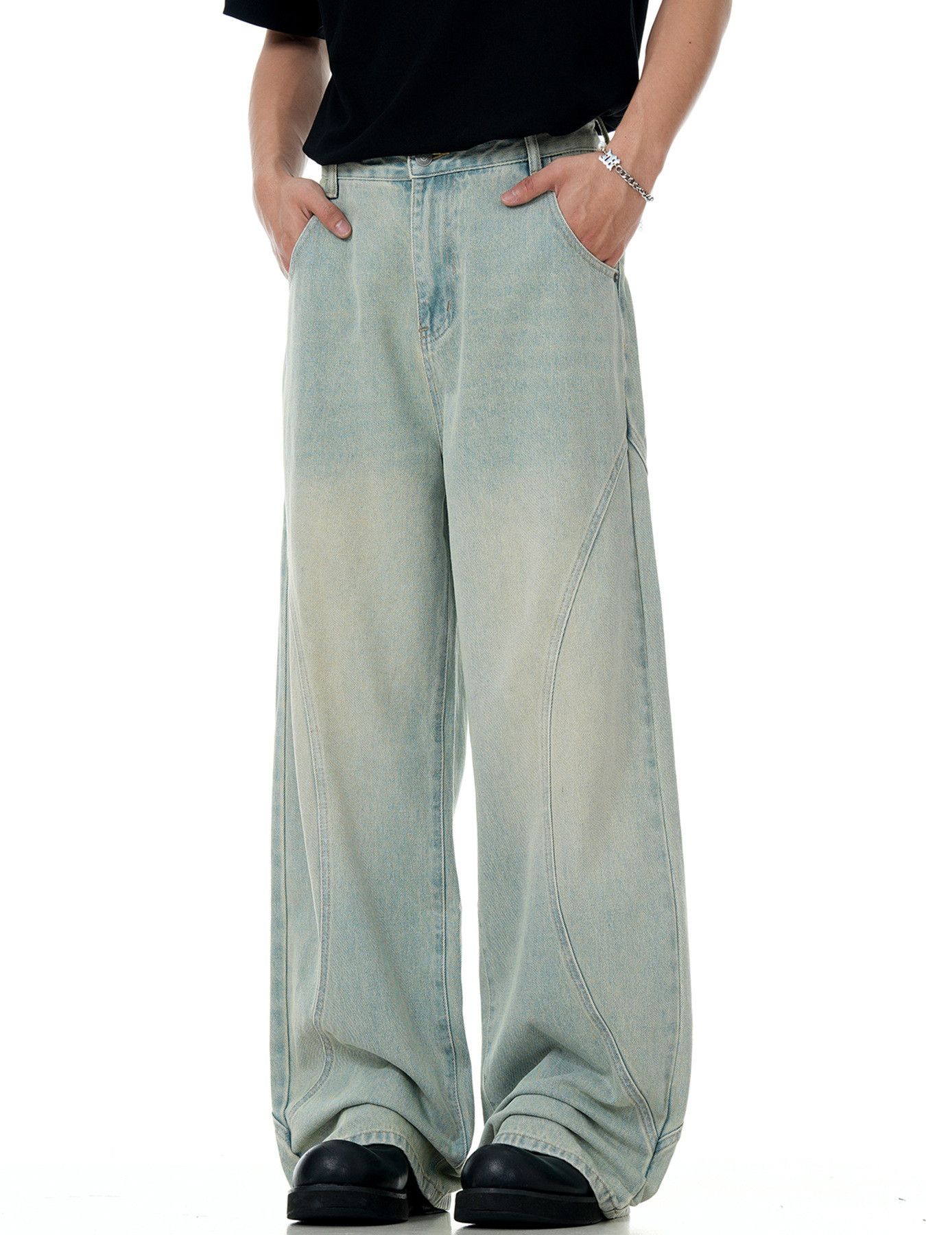 Japanese Brand American men's washed straight loose wide-leg casual jeans Size US 32 / EU 48 - 2 Thumbnail
