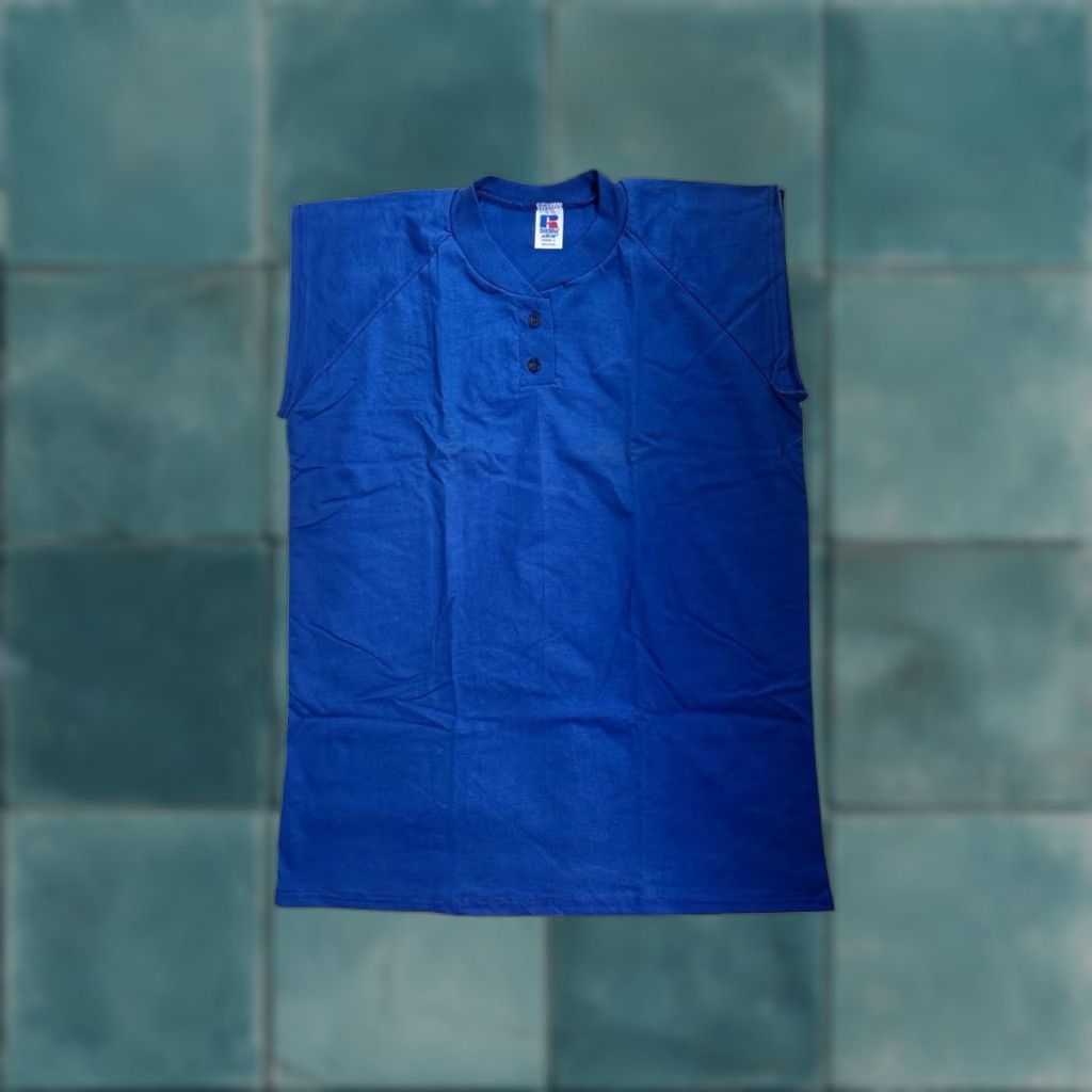 Russell Athletic VINTAGE Russell Athletic softball shirt Womens L Blue 90s deadstock NWOT Henley 2 buttons 50/50 USA Size L / US 10 / IT 46 - 1 Thumbnail