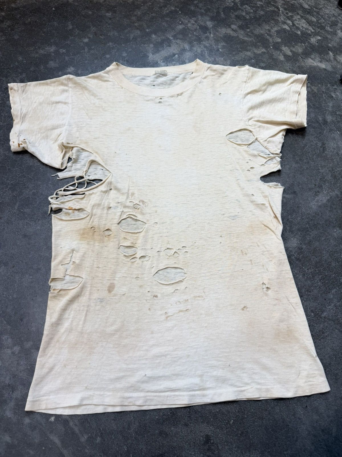 Vintage Thrashed Faded 1950s White T Shirt ERD Grunge Size US M / EU 48-50 / 2 - 8 Thumbnail