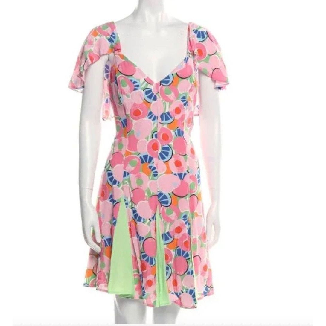 Staud NWT Staud Chiquita Dress 0 Flutter Peach Multi Pleated Flora Size XS / US 0-2 / IT 36-38 - 3 Thumbnail