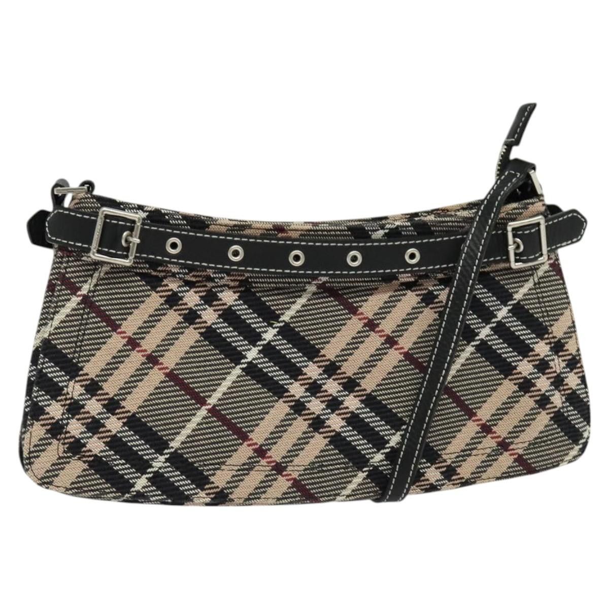 Burberry Nova Check Blue Label Shoulder Bag Canvas Black Silver Auth 119148, Women's