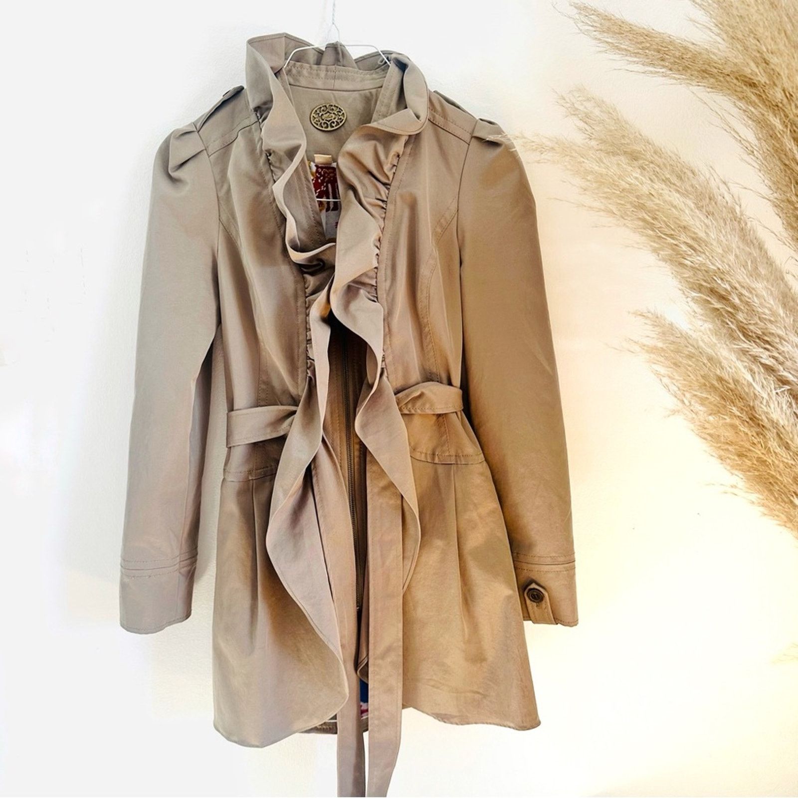 Anthropologie ANTHROPOLOGIE Idra Clinton Cream Ruffle Trench Coat Jacket Size S / US 4 / IT 40 - 1 Thumbnail