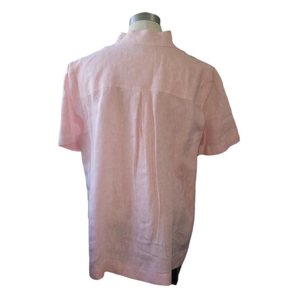 Designer CT1615 Lafayette 148 Peach Linen Button Front Top L Size L / US 10 / IT 46 - 4 Thumbnail