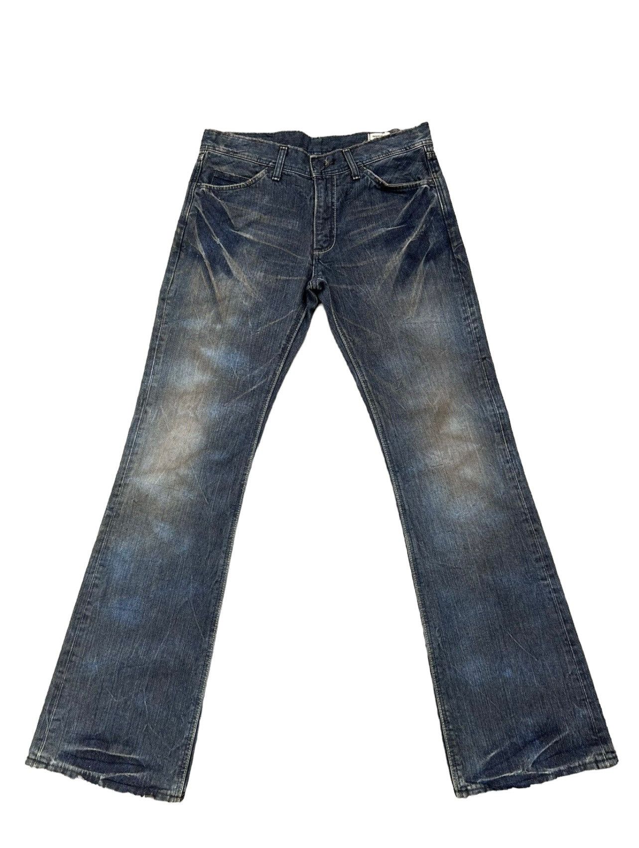 image of Beams Plus x Lee Abx Japan Distressed Mud Washed Denim Flare Jeans, Men's (Size 31)