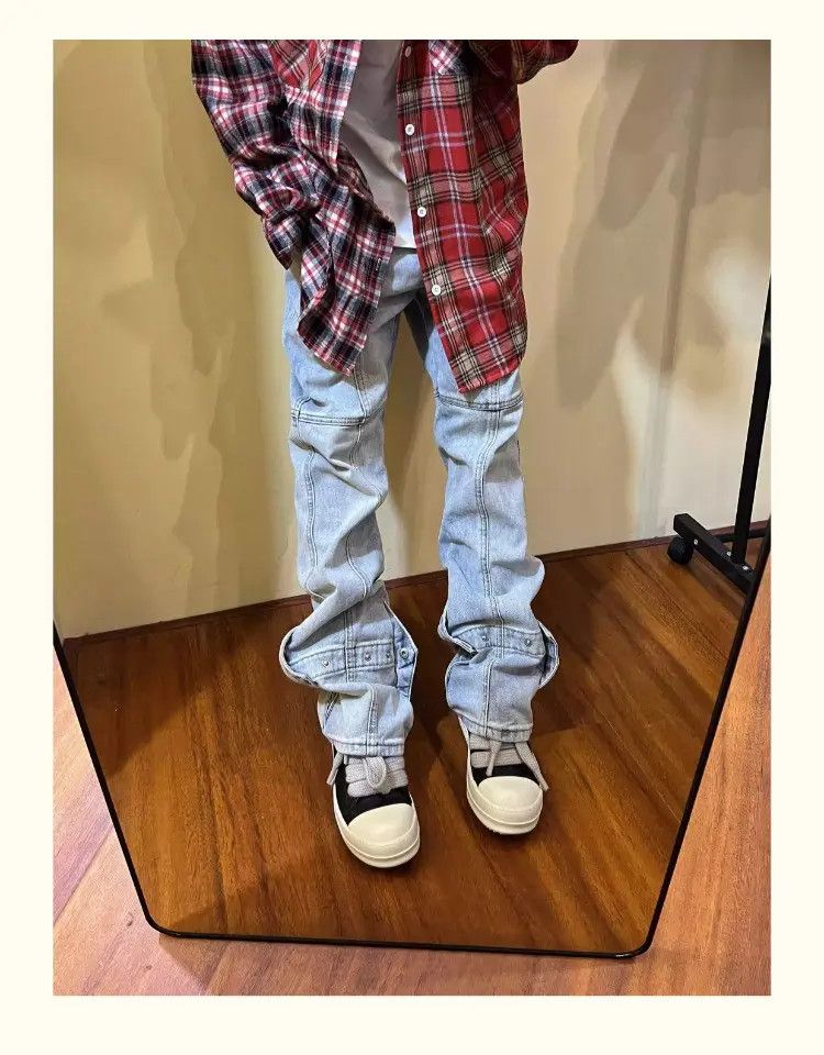 Japanese Brand × Jean Blue Embroidered Patchwork Stacked Denim Jeans Size US 32 / EU 48 - 2 Thumbnail