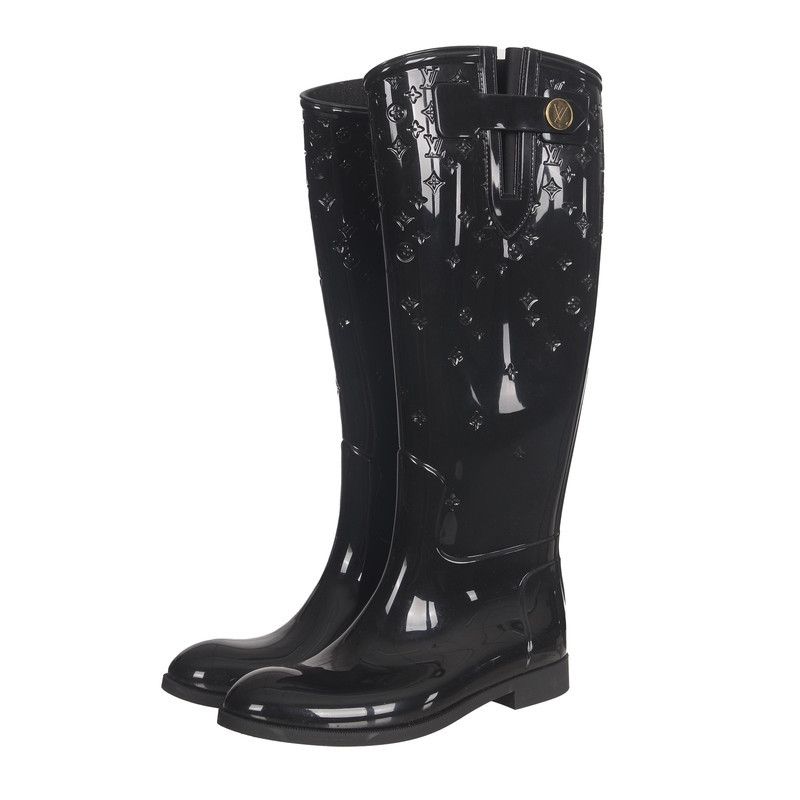 Louis Vuitton Louis Vuitton Black Logo-Embossed Knee-High Boots 0079 Size US 6 / EU 39 - 1 Thumbnail