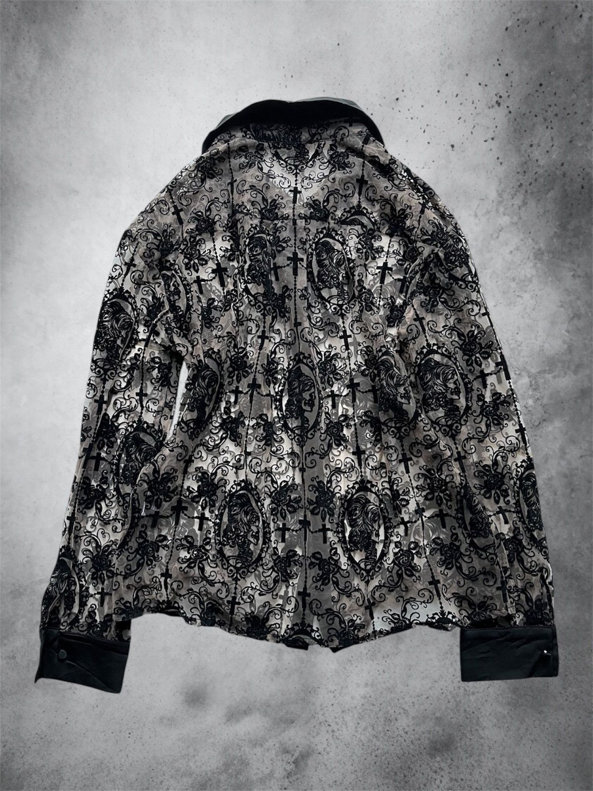 Yasuyuki Ishii 2000s Gracechow mesh top velvet vkei cross skull shirt Size US S / EU 44-46 / 1 - 2 Thumbnail