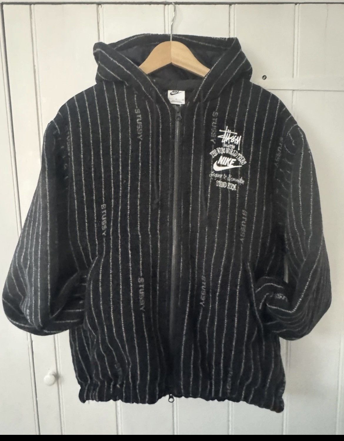 Nike x Stüssy Striped Wool Zip Jacket M Black White BNwoT