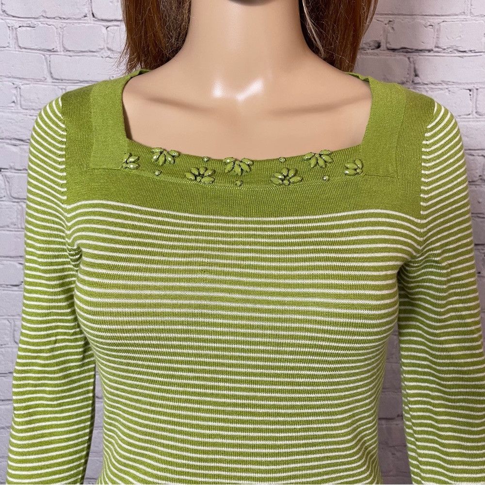 Banana Republic NWT New Banana Republic Green White Cotton Beaded Square Ne Size XS / US 0-2 / IT 36-38 - 2 Thumbnail
