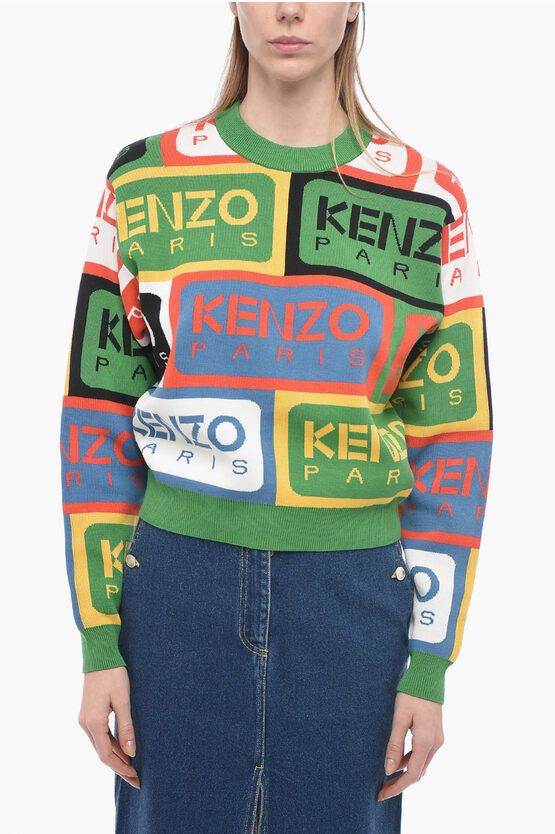 image of Kenzo Monogram Patterned Paris Label Cotton Sweater, Women's (Size Medium)