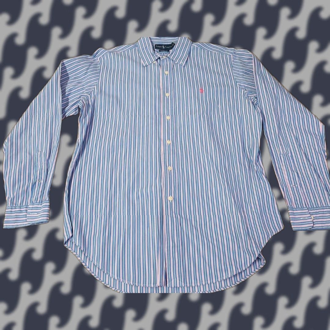 Polo Ralph Lauren Polo Ralph Lauren Shirt Mens Large Blue Pink Striped Long Sleeve Button-Up Classic Fit Regular Size Size US L / EU 52-54 / 3 - 1 Thumbnail