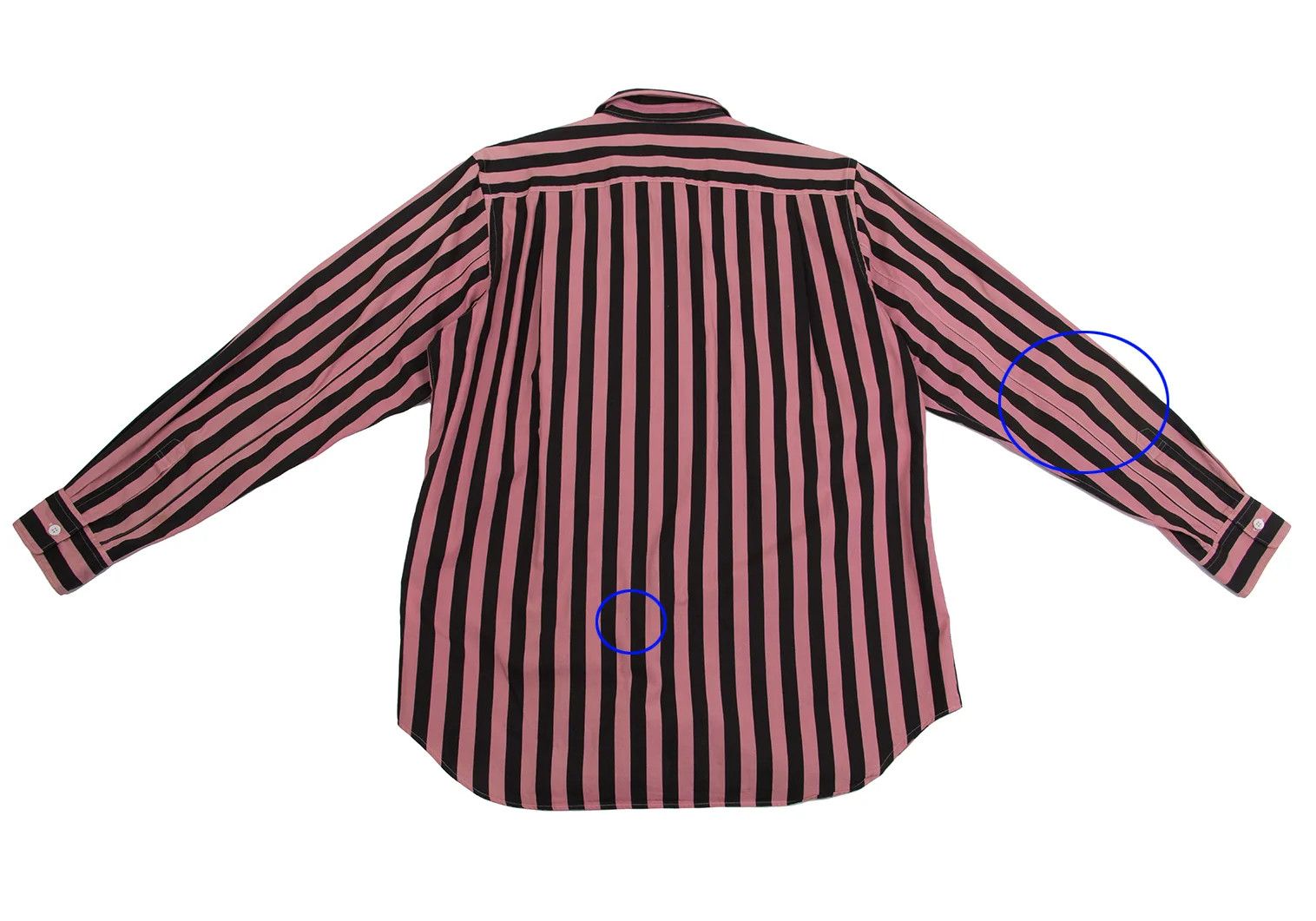 Comme des Garcons Homme Plus Bold Stripe Frill Detail Shirt in Pink and Black, Size M Size US M / EU 48-50 / 2 - 13 Thumbnail
