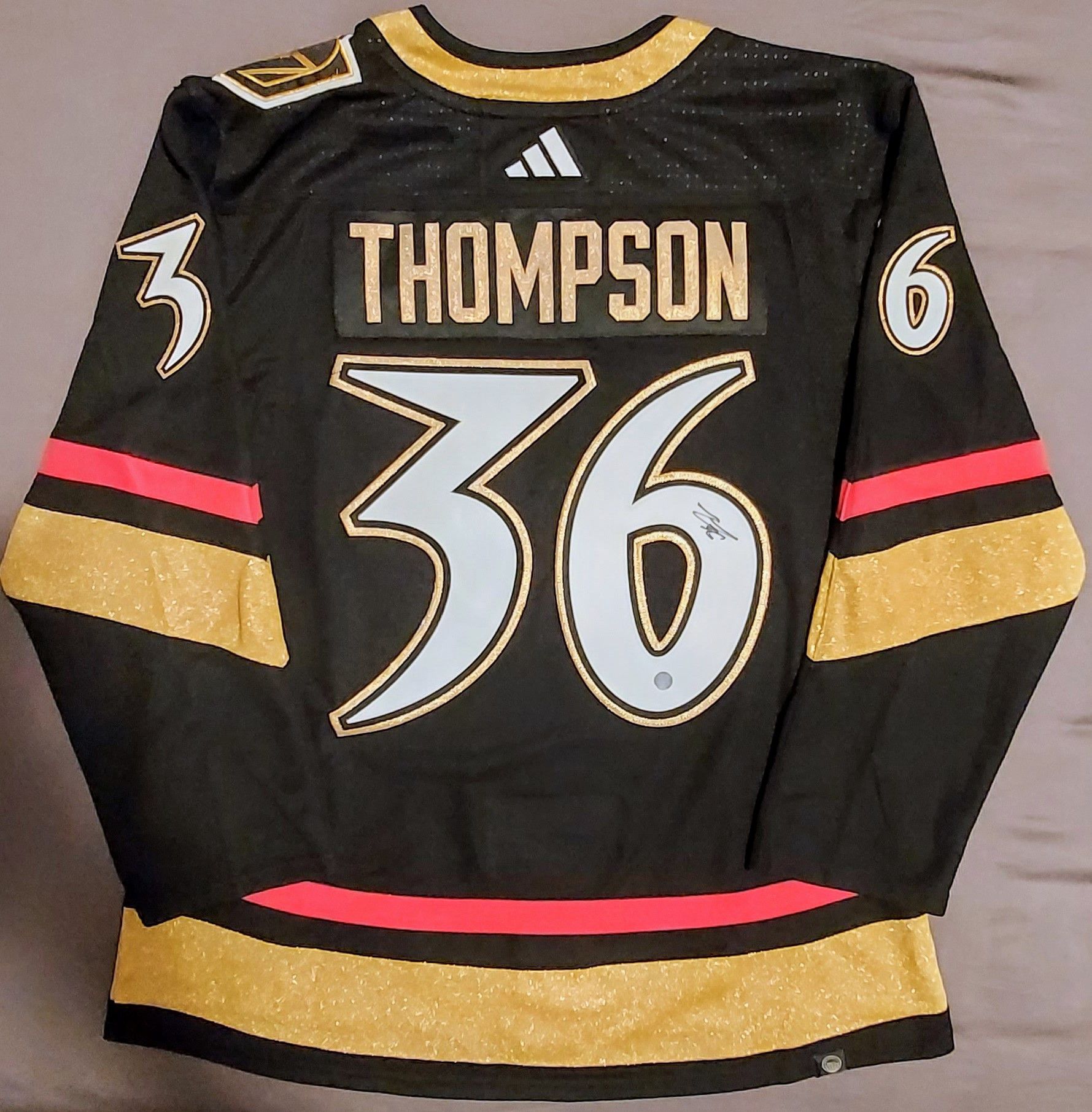 image of Adidas x Nhl Logan Thompson Signed Vegas Golden Knights Rr2.0 Jersey in Black, Men's (Size Large)