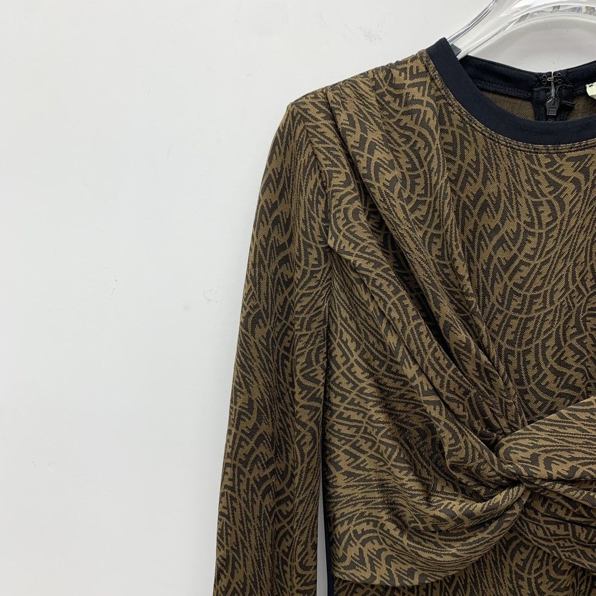 Fendi Fendi Brown All-over Logo Jacquard Long Sleeve Dress K26WX Size S / US 4 / IT 40 - 3 Thumbnail