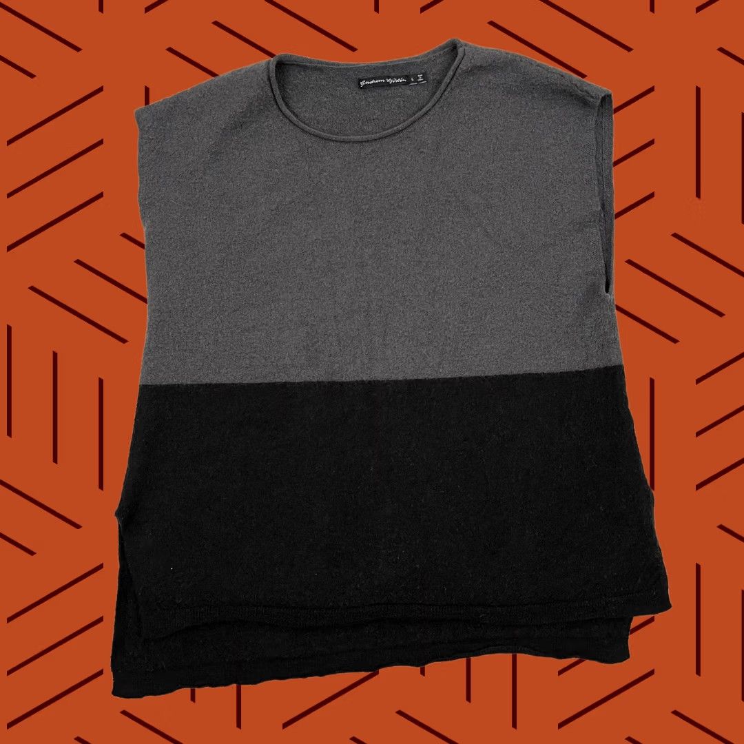 Vintage Gudrun Sjoden Sweater Top L Black Gray Organic Wool Sleeveless Layers - Pre-Owned Size L / US 10 / IT 46 - 1 Thumbnail