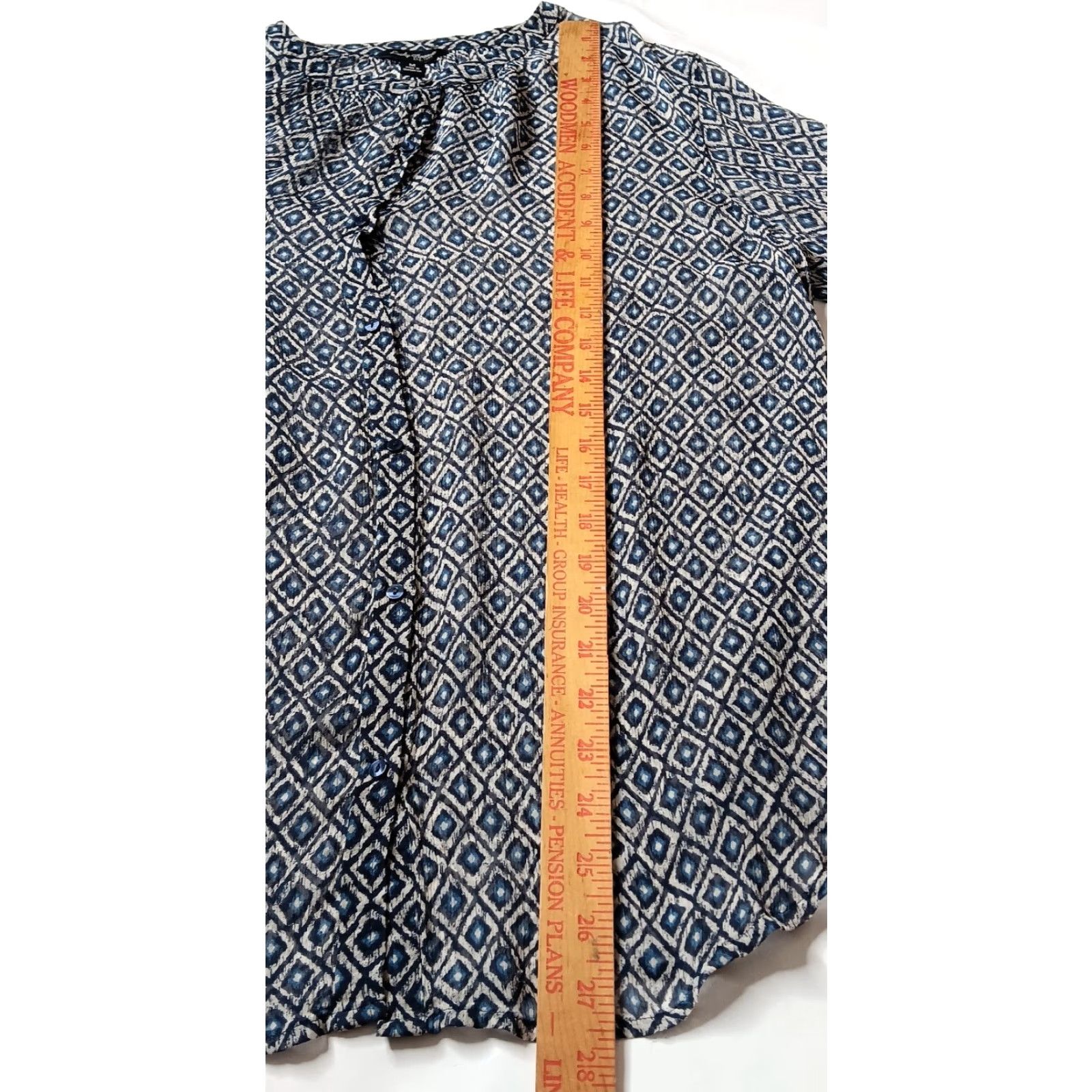 Lucky Brand Lucky Brand Blouse Shirt Button Up Womens M Blue Geometric Diamond Sheer Polyester Long Sleeve Casual office wear Size M / US 6-8 / IT 42-44 - 5 Thumbnail