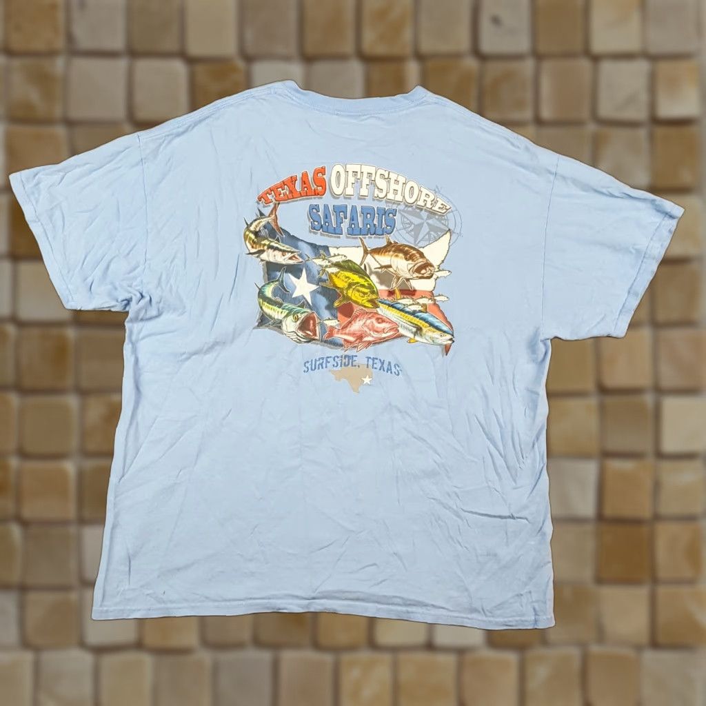 Gildan VINTAGE Gildan Men's T-Shirt - 90s Retro Outdoor Fishing Bass Safari Cotton Blue XL Summer Men's Size US XL / EU 56 / 4 - 1 Thumbnail