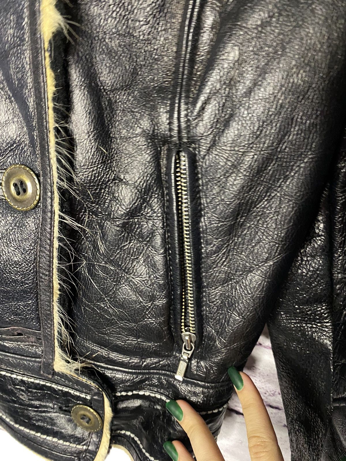 Other Vintage Avant Garde women's leather jacket with natural fur Size S / US 4 / IT 40 - 11 Thumbnail