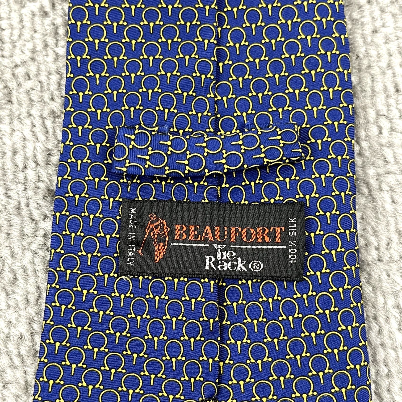 Vintage VINTAGE BEAUFORT Tie Mens 100% Silk Blue Yellow Equestrian The Rack Dress Regular Italy Size ONE SIZE - 2 Thumbnail