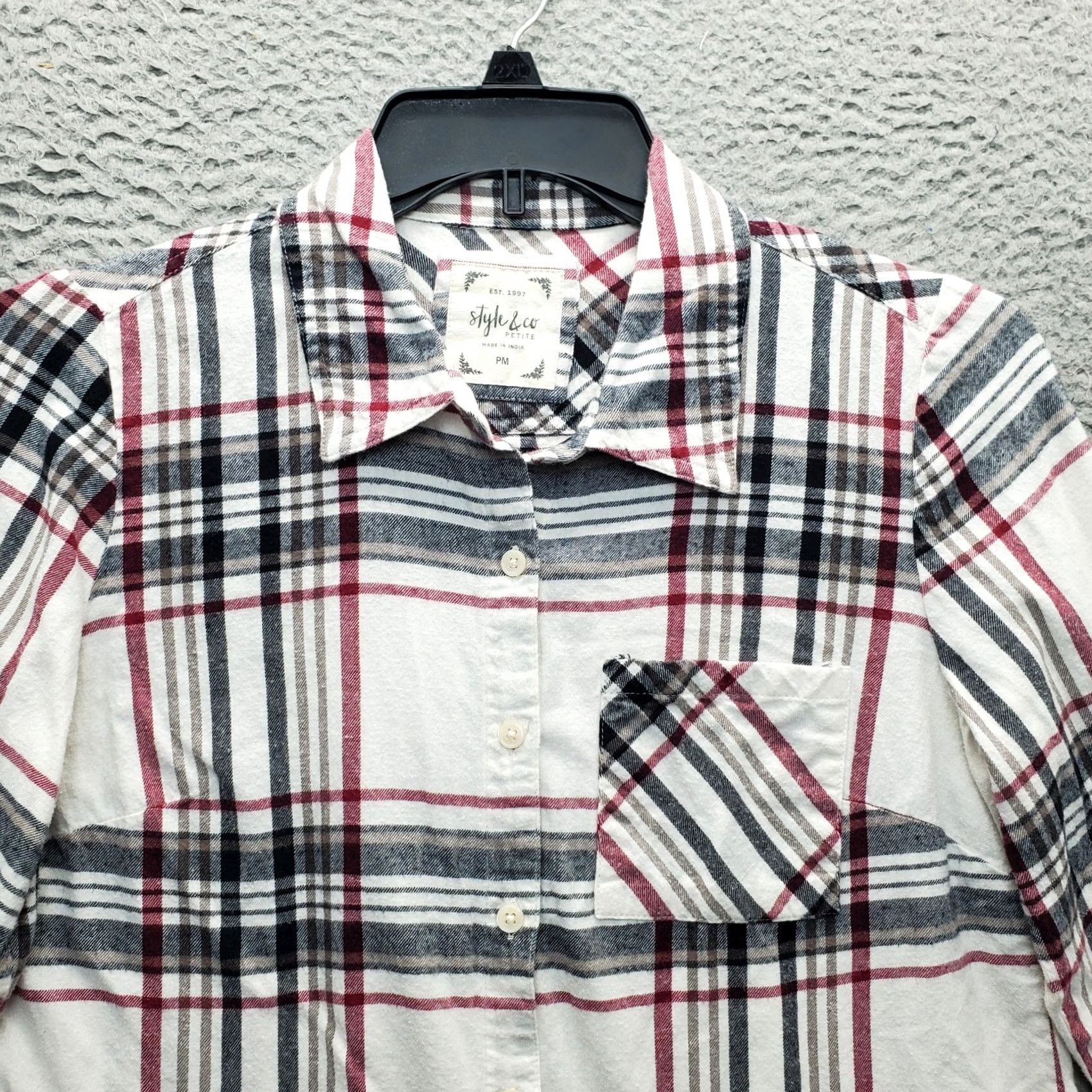 Style & Co Style & Co Shirt Women PM Multicolor Plaid Flannel Roll Tab Sleeve Collared Button Up Size M / US 6-8 / IT 42-44 - 3 Thumbnail