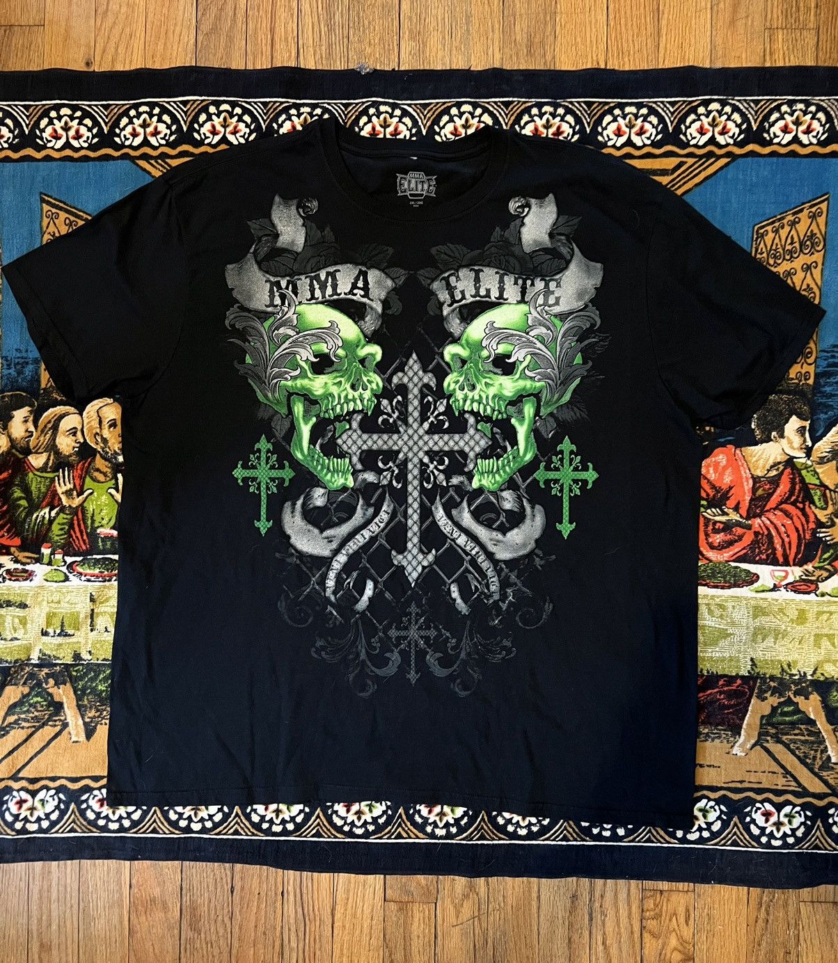 Crazy Y2k MMA Elite Black Skulls Crosses Tshirt Affliction