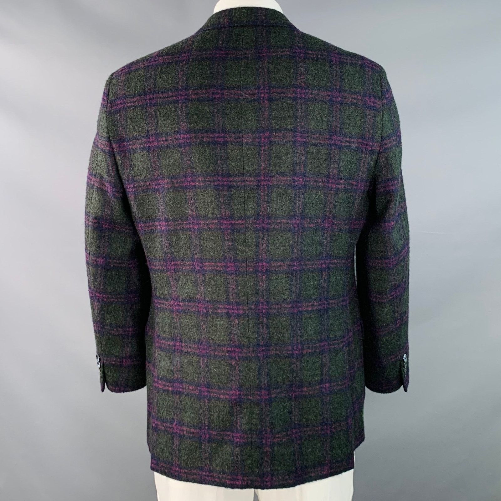 Robert Talbott 42 Regular Green Purple Plaid Alpaca Wool Sport Coat Size 42R - 4 Thumbnail