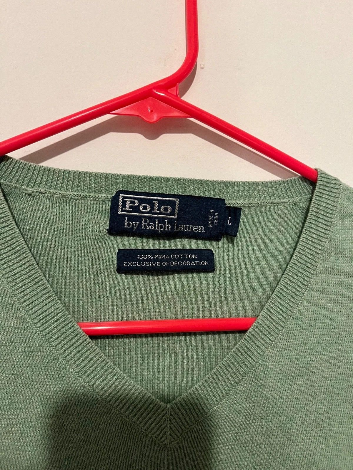 Polo Ralph Lauren Polo Ralph Lauren Sweater Men's L Green Pima Cotton V-Neck Size US L / EU 52-54 / 3 - 4 Thumbnail