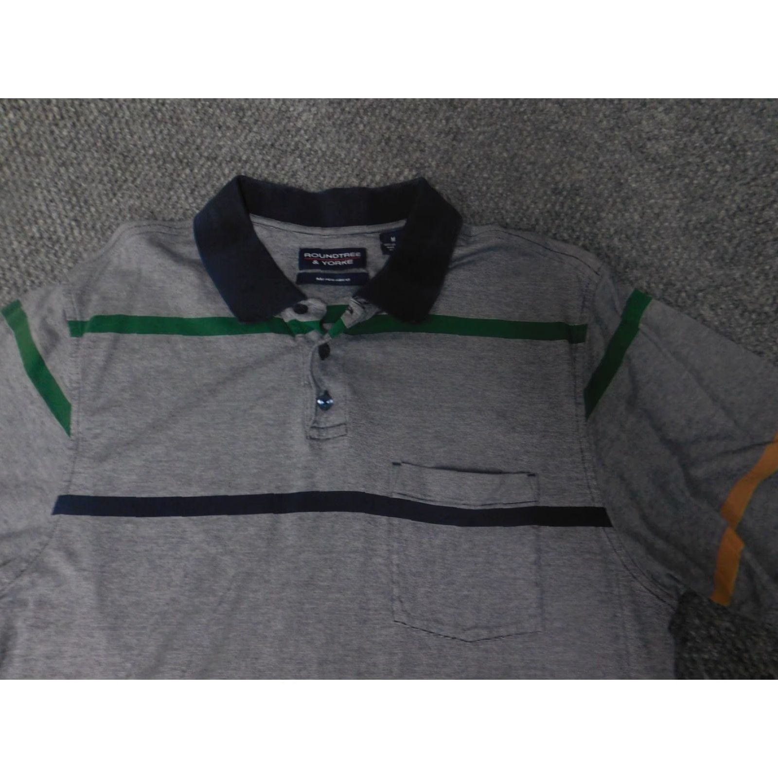 Roundtree & Yorke Roundtree & Yorke Polo Shirt Mens Medium Gray Striped Short Sleeve Golf Athletic Collared Button Knit Cotton Sportsman | Regular Fit | All Seasons Size US M / EU 48-50 / 2 - 5 Thumbnail