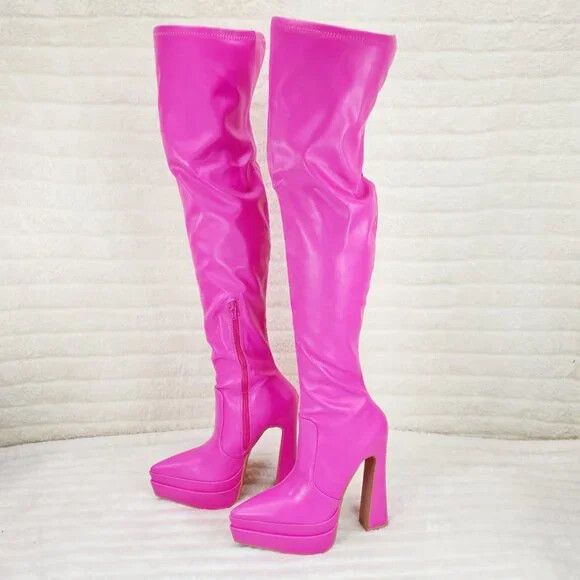 Other Delicious Hot Pink Fuchsia Pointy Toe Platform High Heel Str Size US 7 / IT 37 - 3 Thumbnail