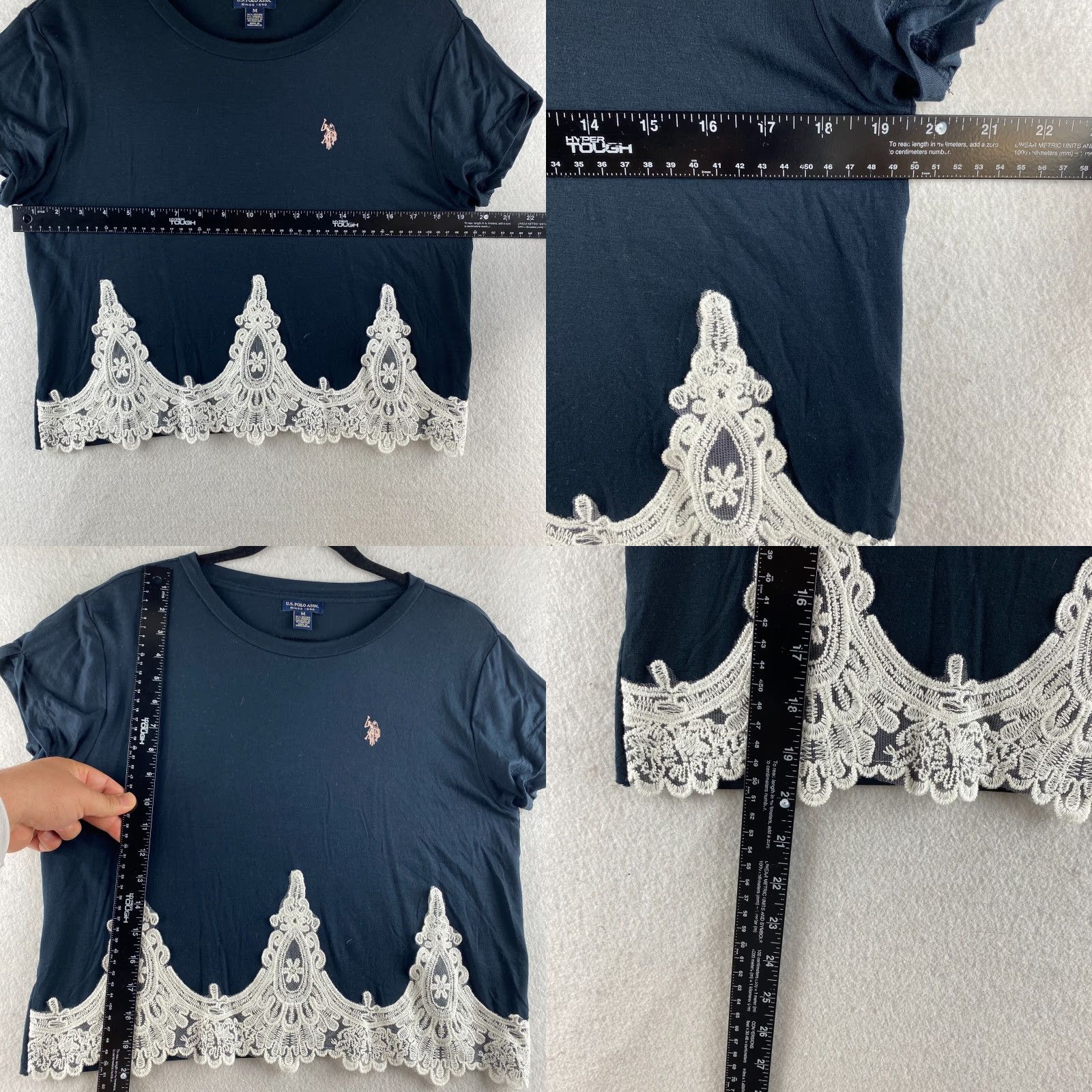 Vintage US Polo Assn Shirt Womens M Blue Crochet Embroidered Cropped Cap Sleeve Shirt Size M / US 6-8 / IT 42-44 - 8 Thumbnail