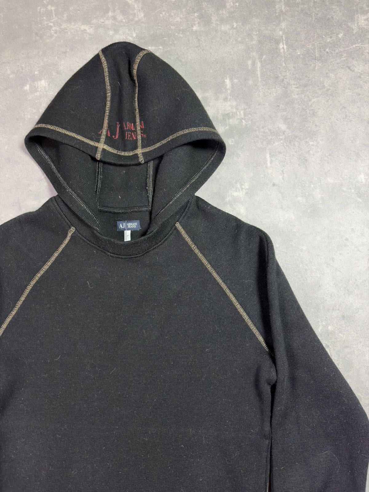 Armani 00s Armani Jeans Slim Fit Big Hood Archival Wool Hoodie M L Size US M / EU 48-50 / 2 - 16 Thumbnail