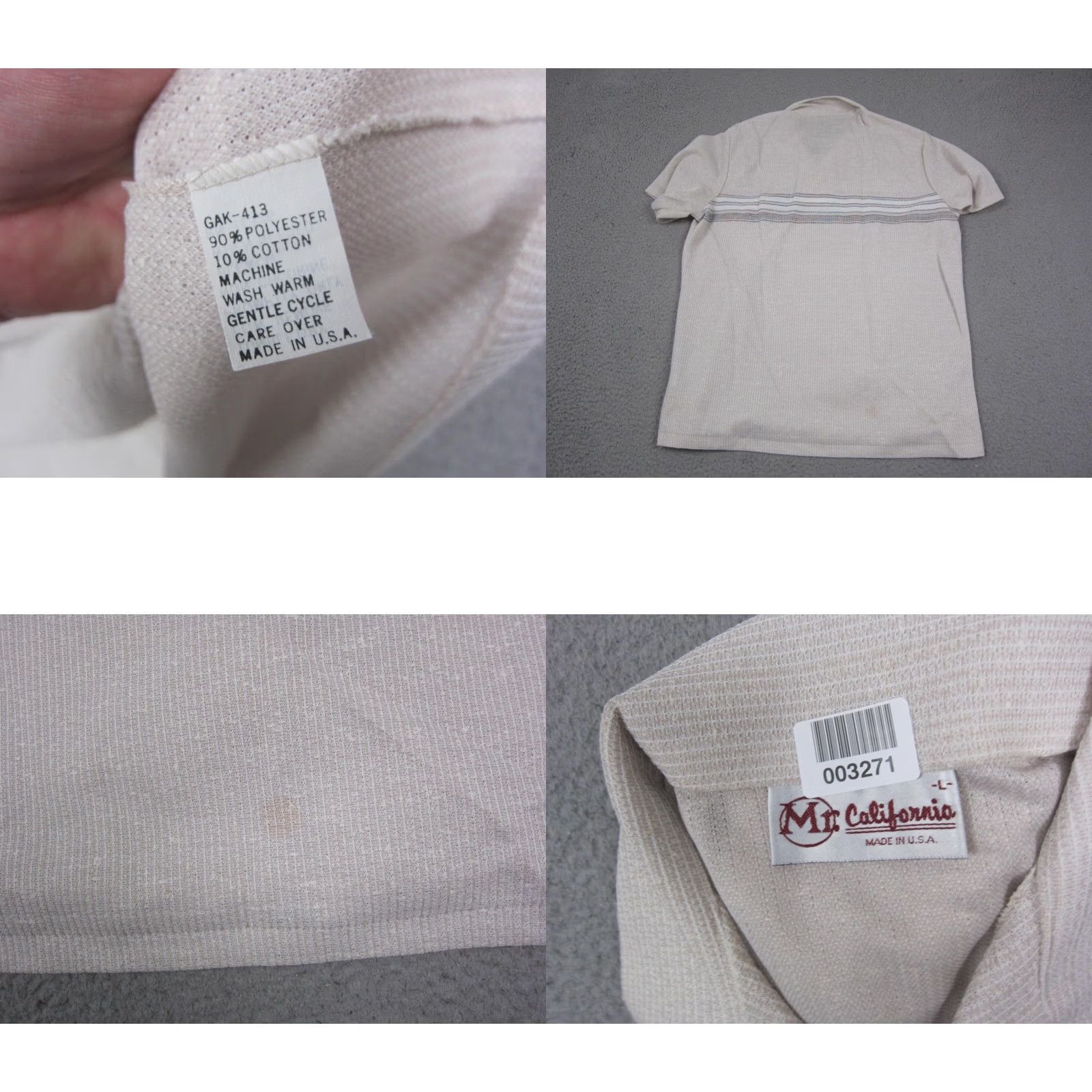 Vintage Mr California Polo Shirt Mens Large Beige Knit Vintage Retro Classic Short Sleeve Polo Shirt, Logo Button, Spread Collar - Used Condition Size US L / EU 52-54 / 3 - 8 Thumbnail