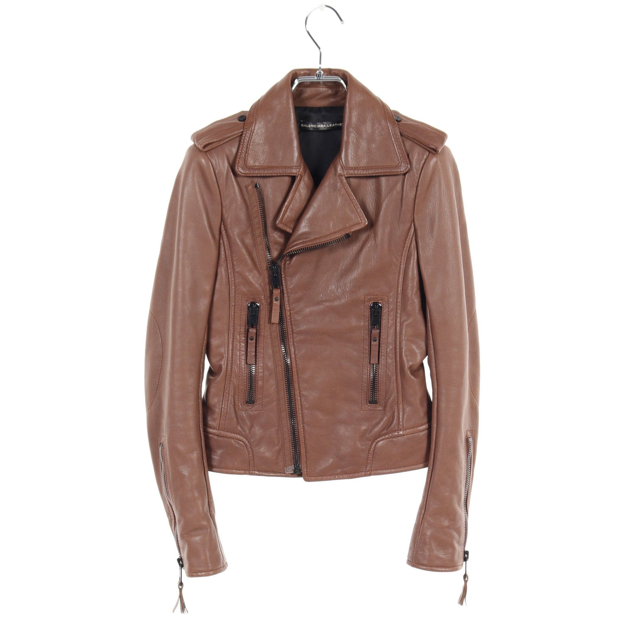 Balenciaga Balenciaga Double Riders Jacket Lamb Leather Brown Size ONE SIZE - 1 Thumbnail